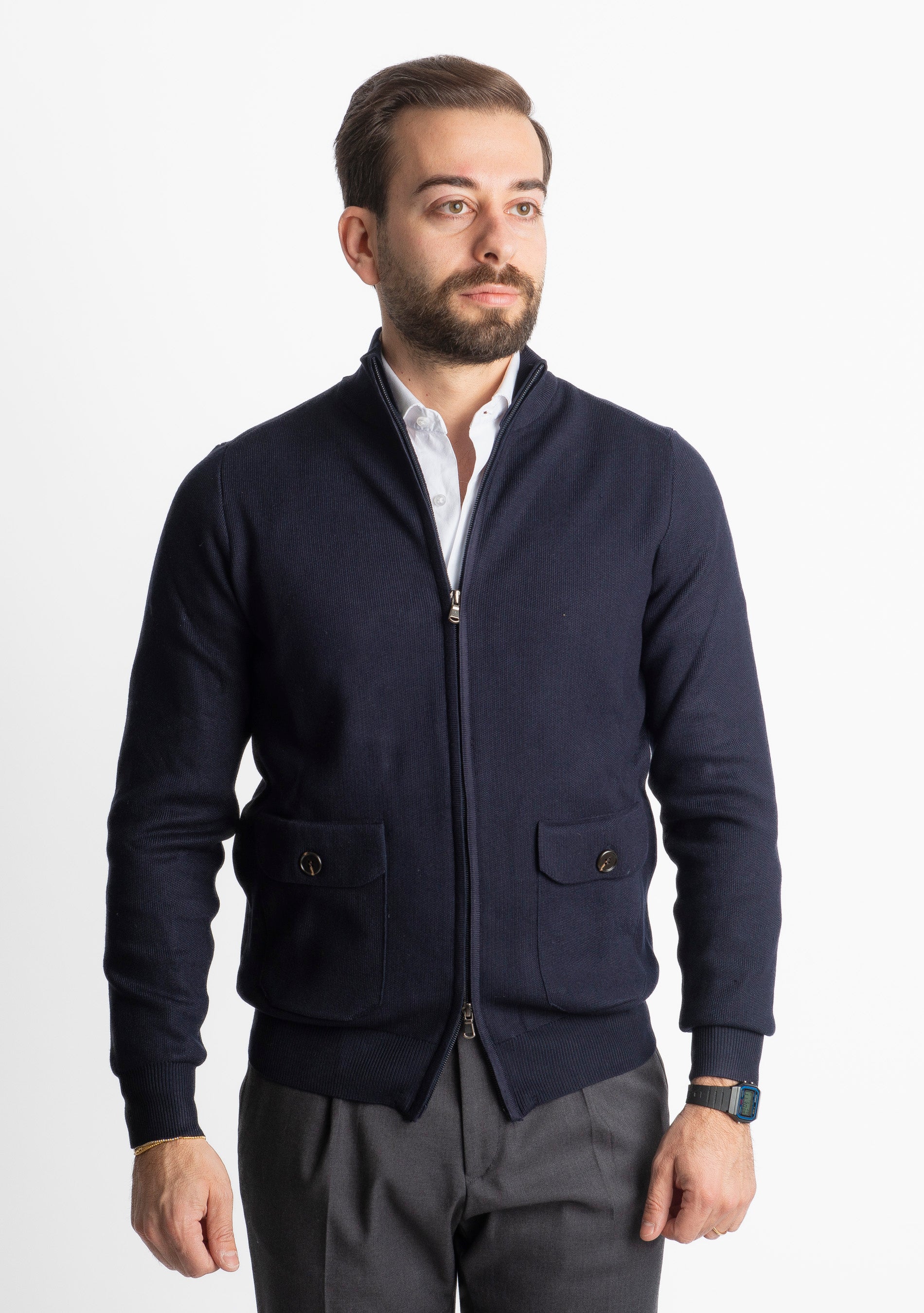 Cardigan Con Zip 251167 Blu