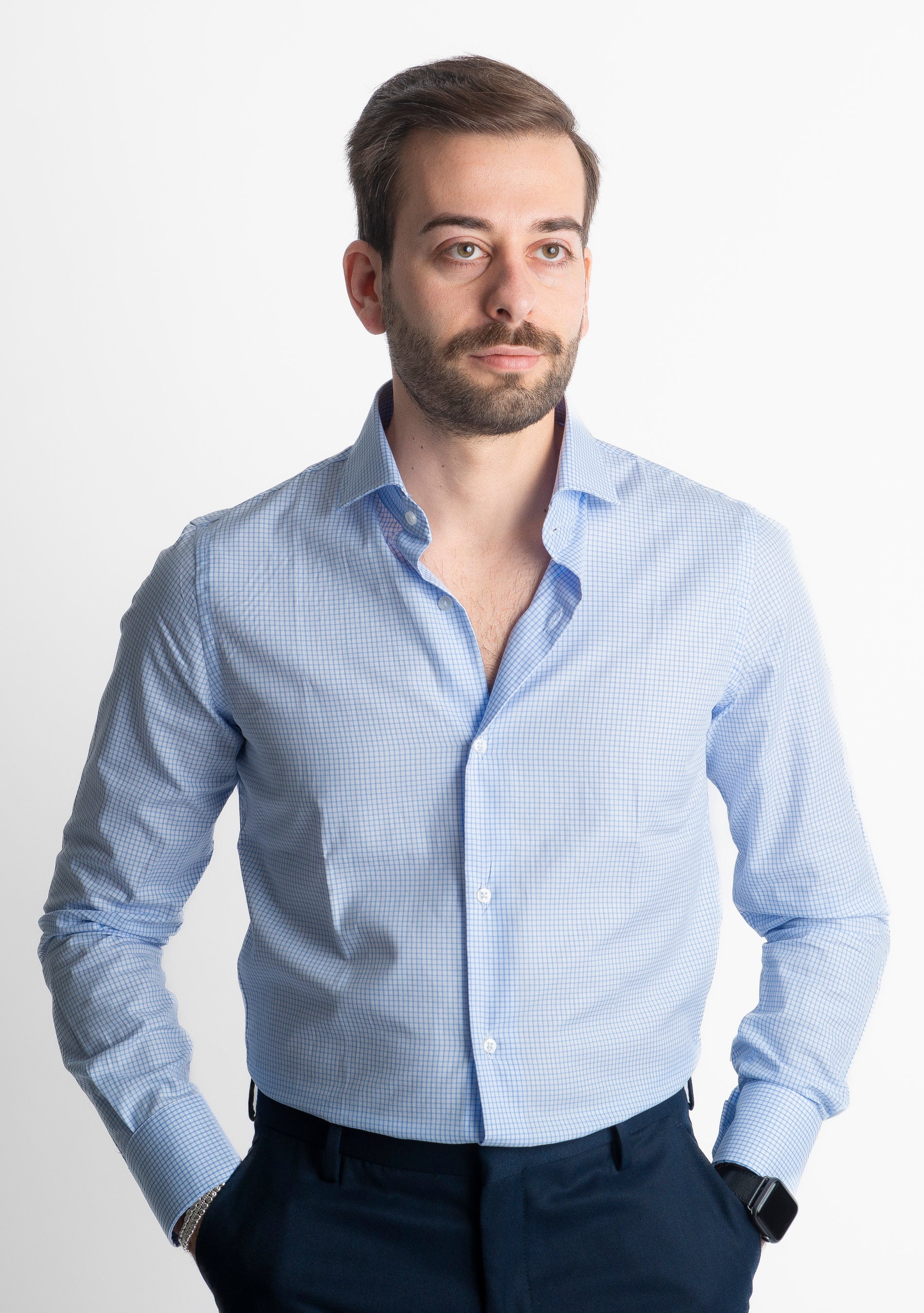 Camicia Bari Quadretti Celeste