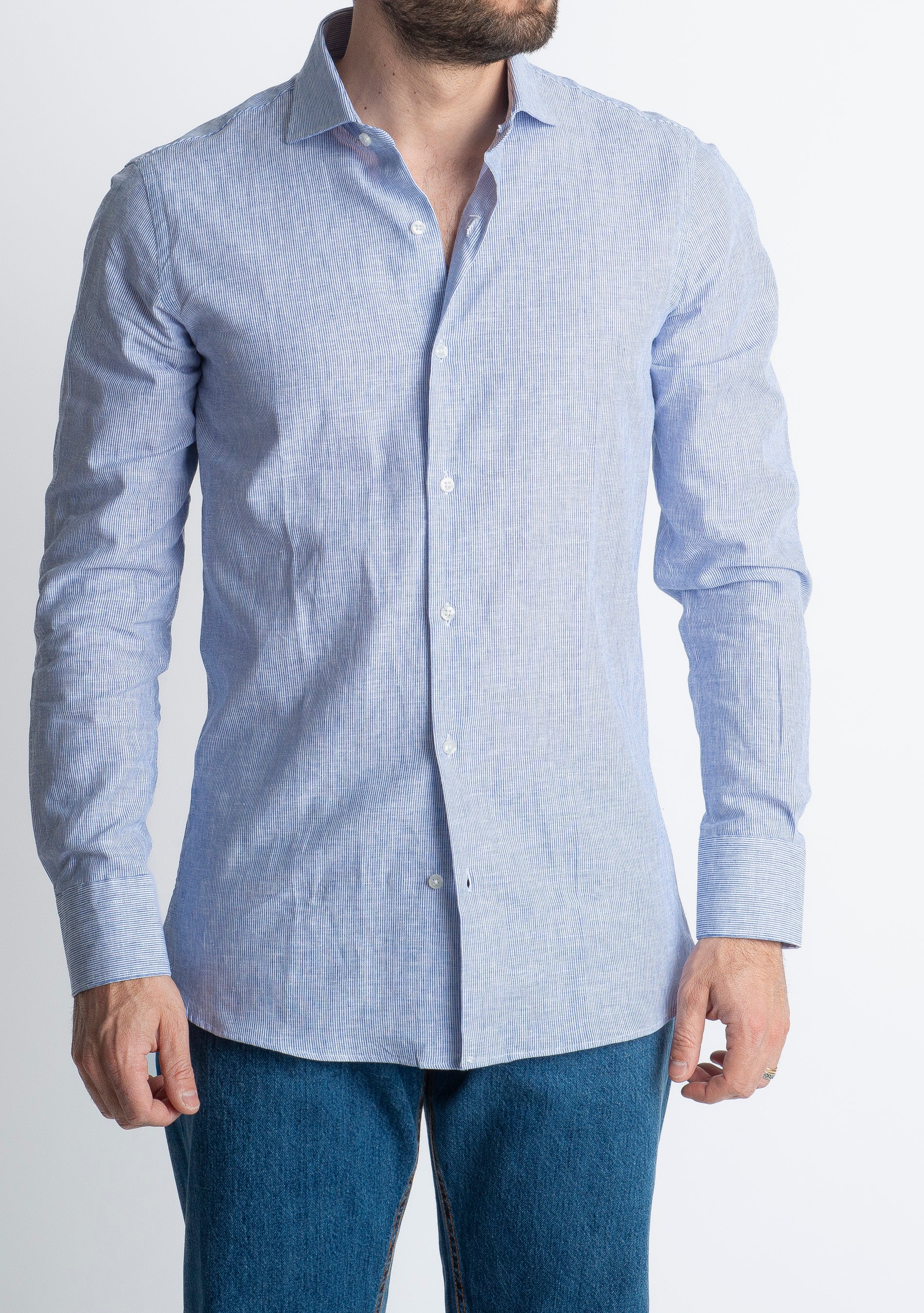 Camicia Lino Mille Righe Blu