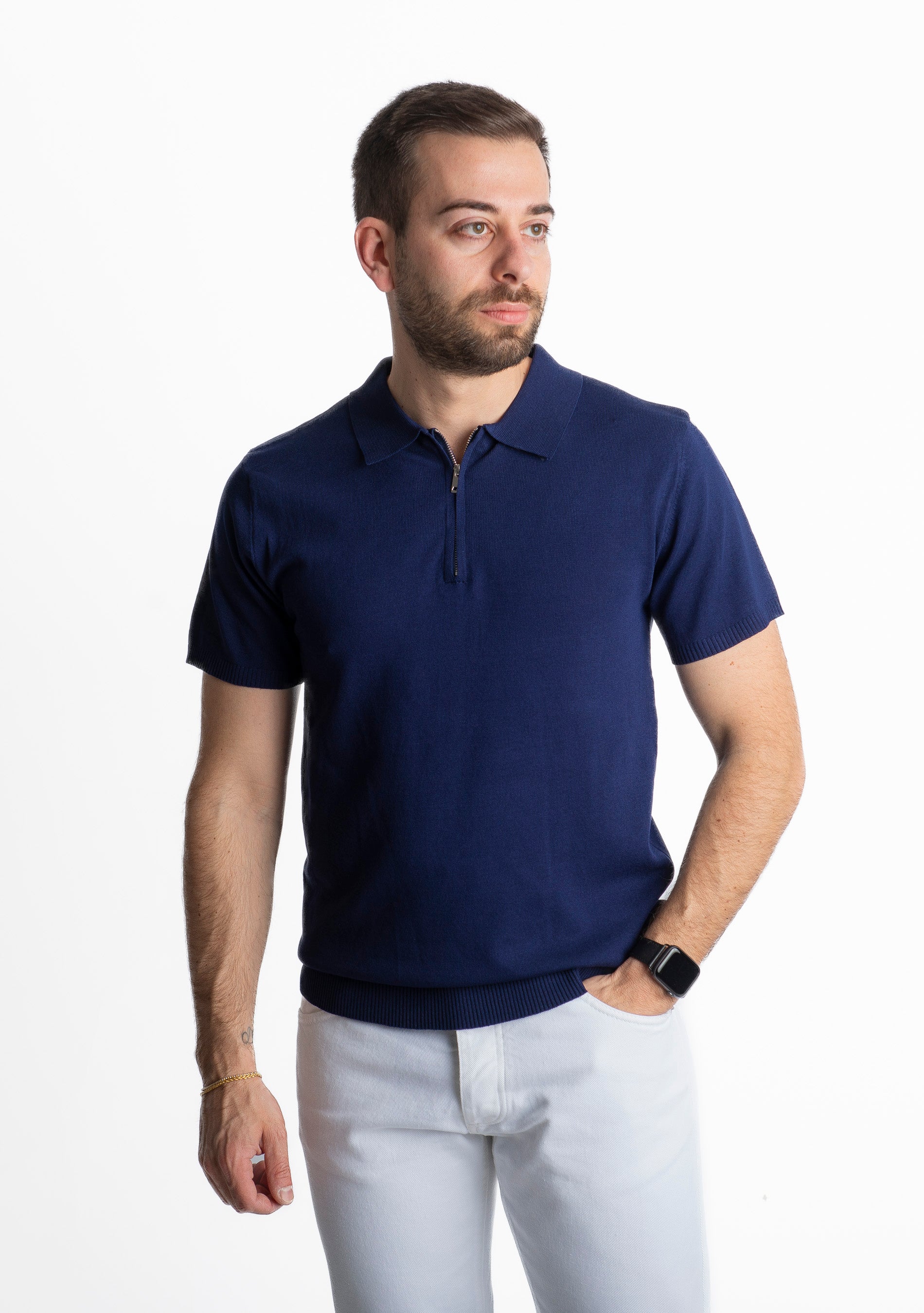Polo con Zip Uomo Blu