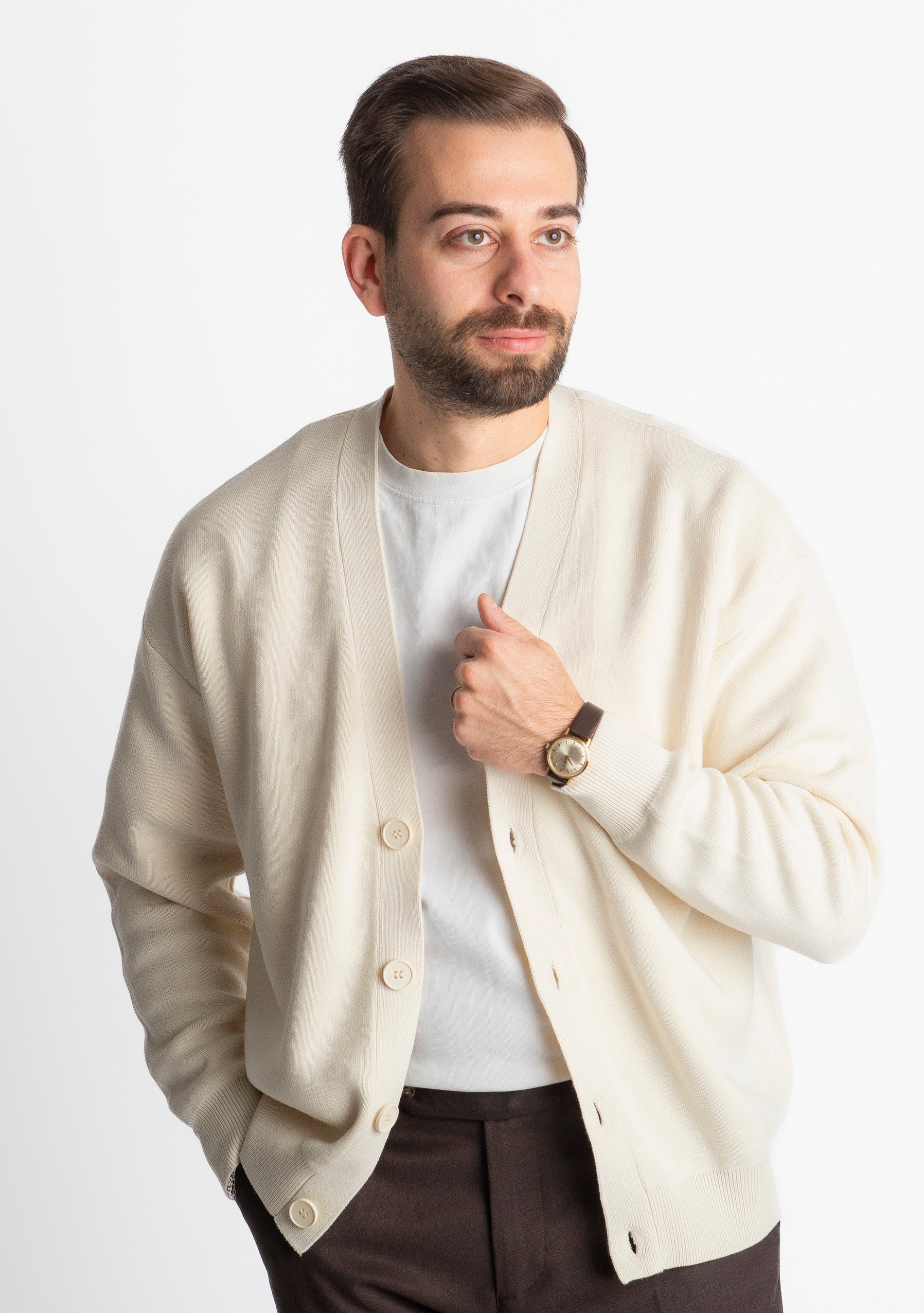 Cardigan Relax-fit W8602 Panna