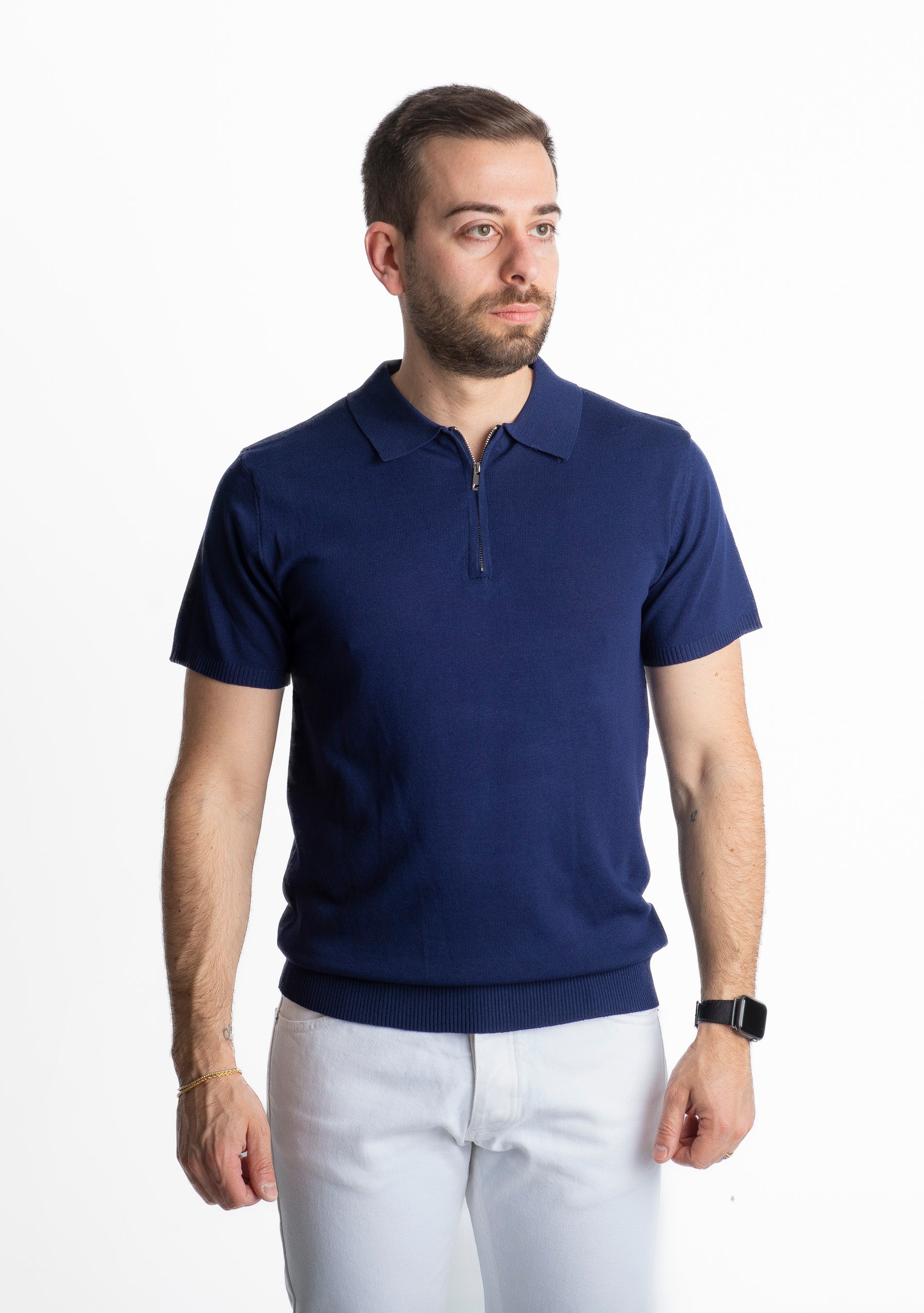 Polo con Zip Uomo Blu