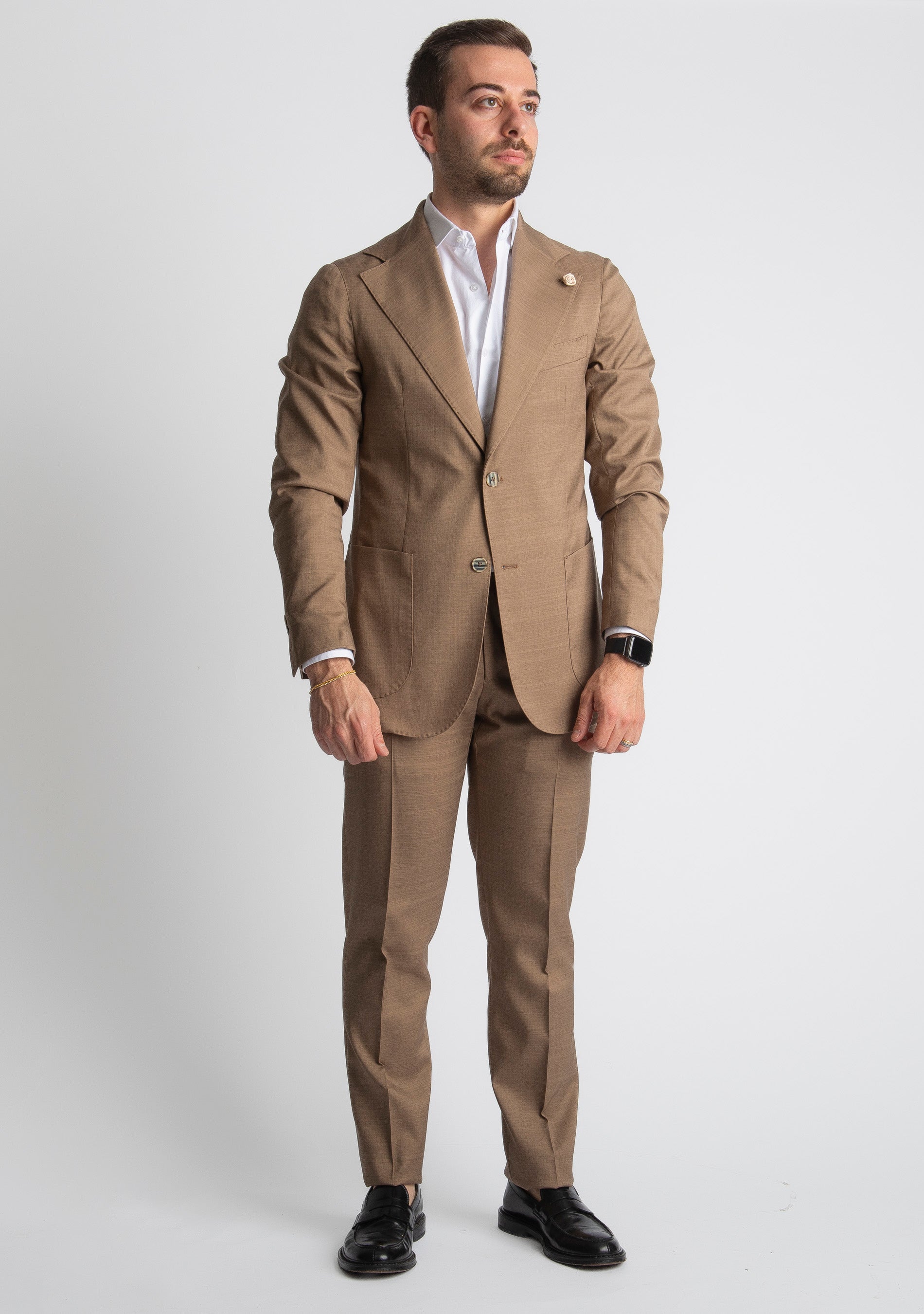 Abito Fresco Lana Mono Petto Grisaglia Sabbia