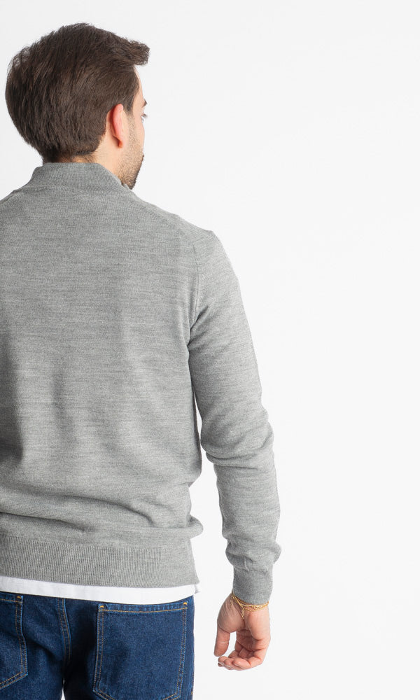 Maglioncino Mezza Zip In Lana Merinos Grigio