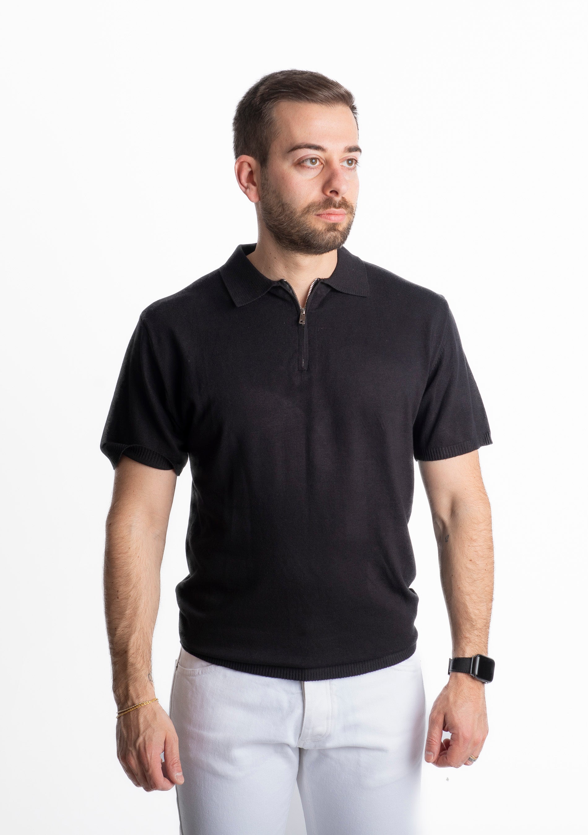 Polo con Zip Uomo Nera