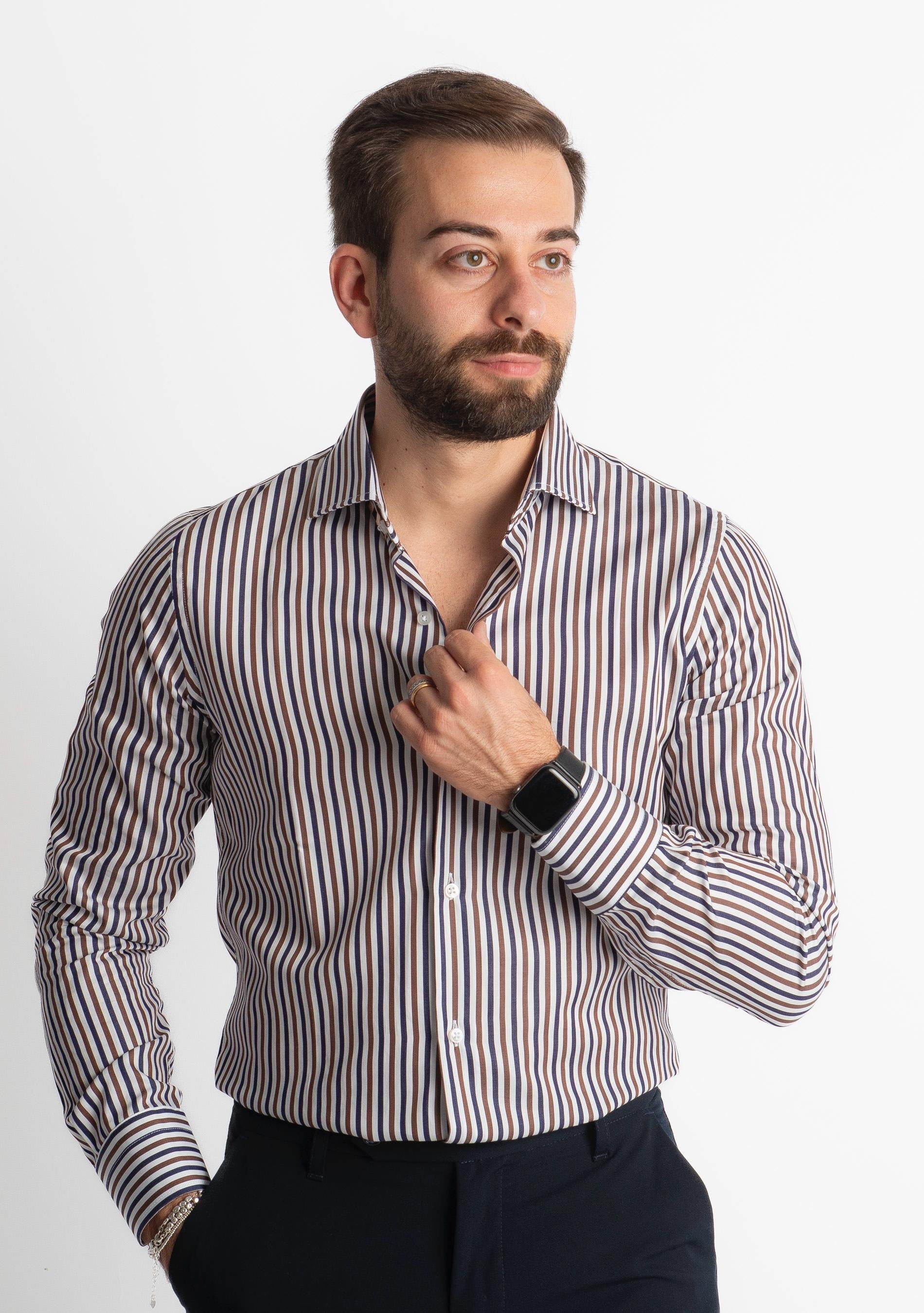 Camicia Rigata Blu/Marrone 500
