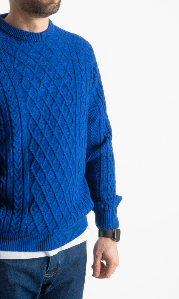 Maglione In Lana Con Treccia Blu Royal