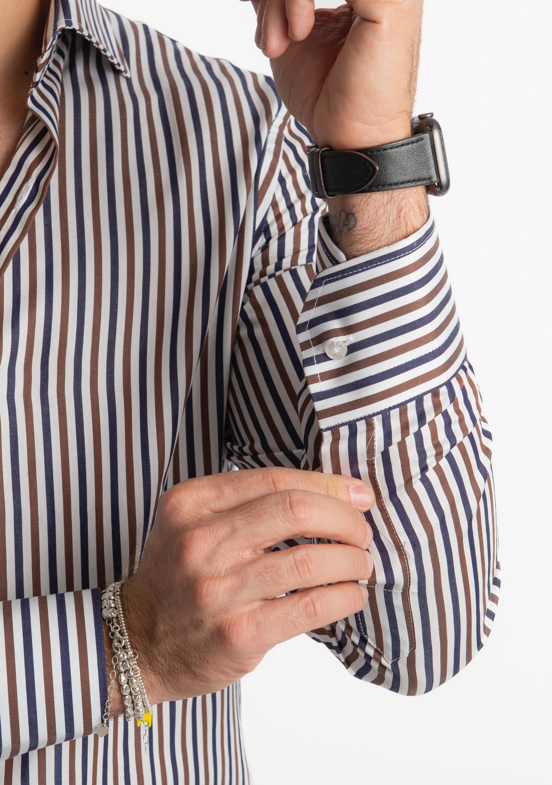 Camicia Rigata Blu/Marrone 500