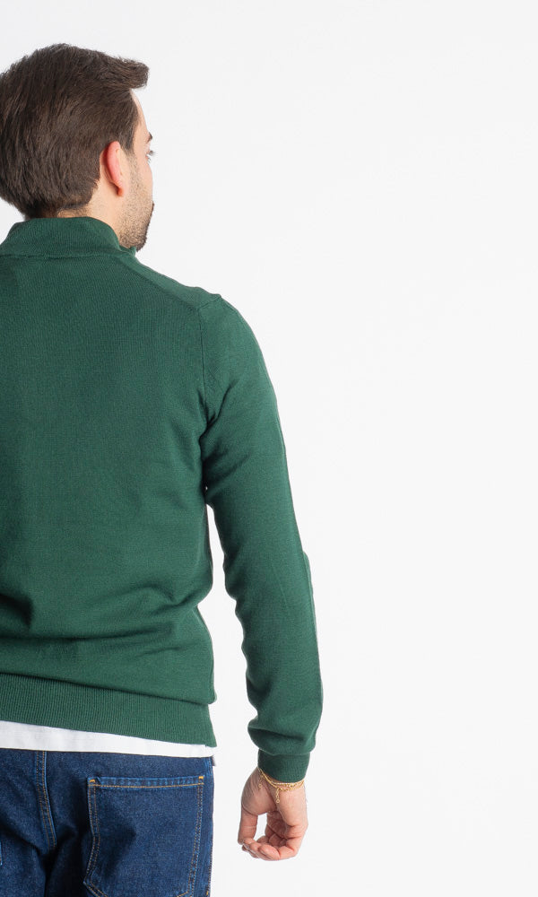 Maglioncino Mezza Zip In Lana Merinos Verde