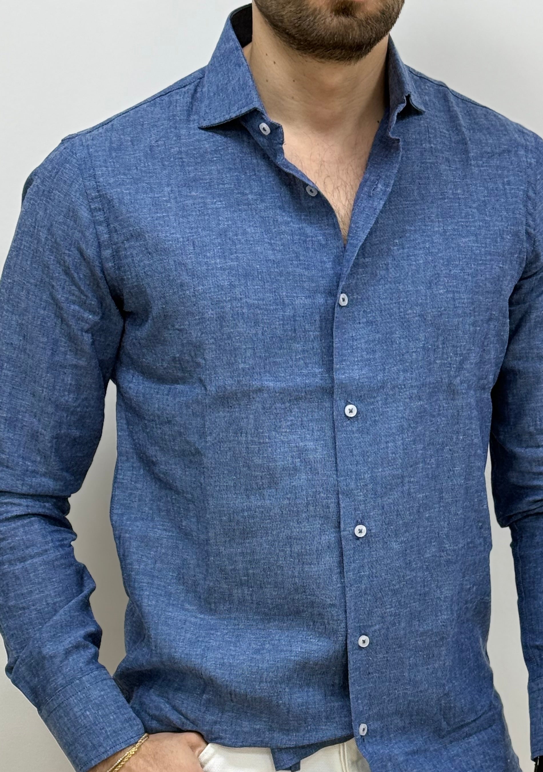Camicia Uomo Lino Blu Jeans