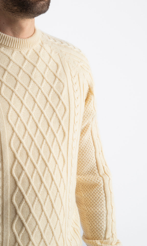 Maglione In Lana Con Treccia Begie