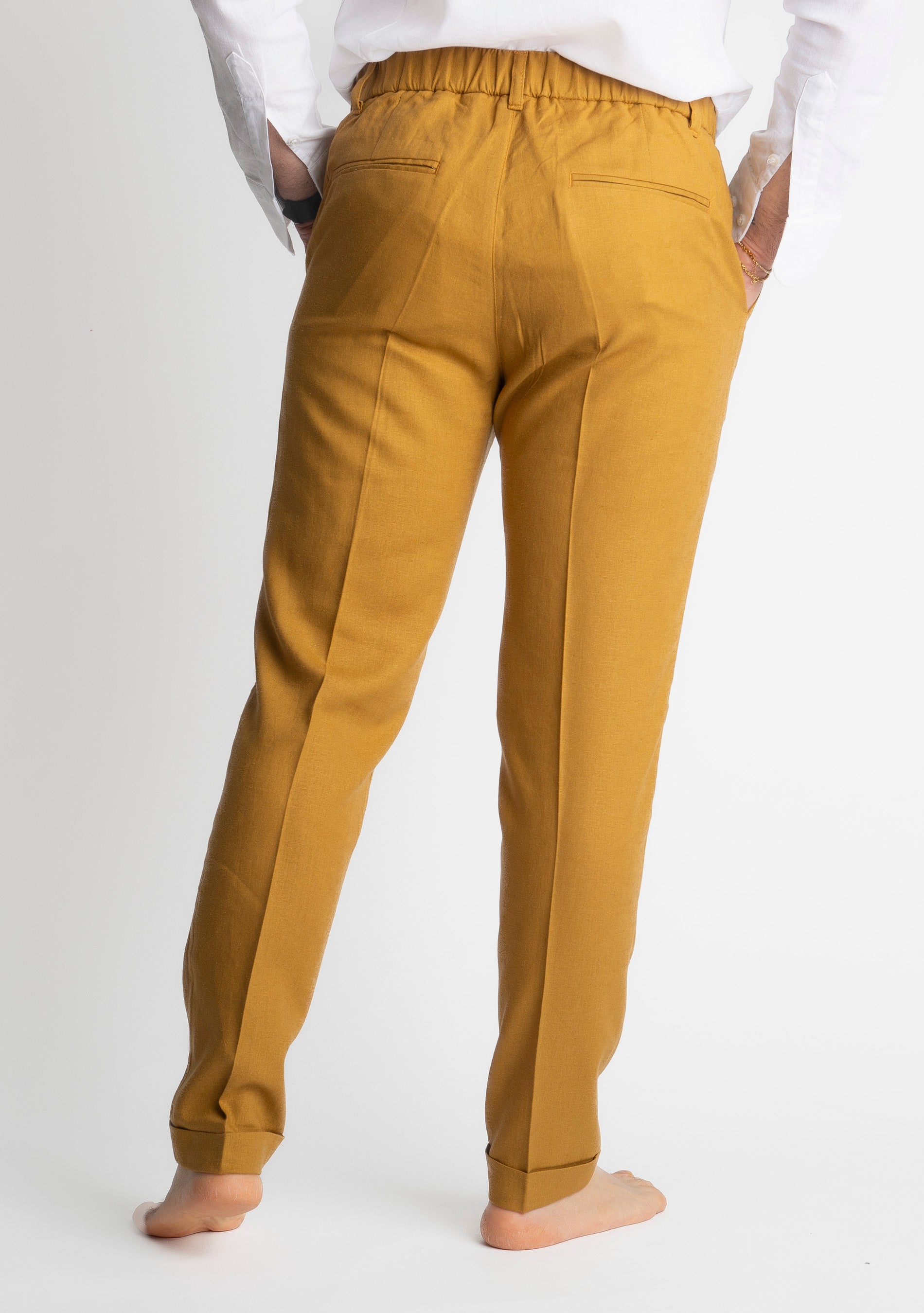 Pantalone in Lino con Elastico TO8007 Ocra