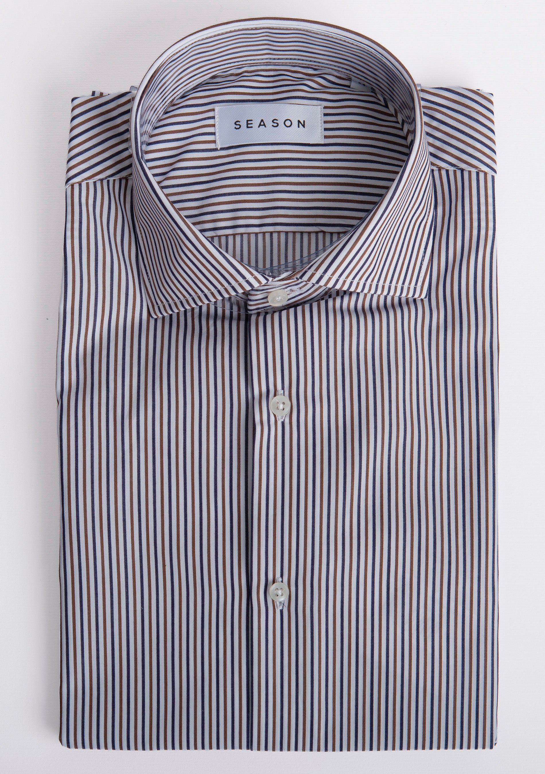 Camicia Twill Rigata Blu/Marrone 296