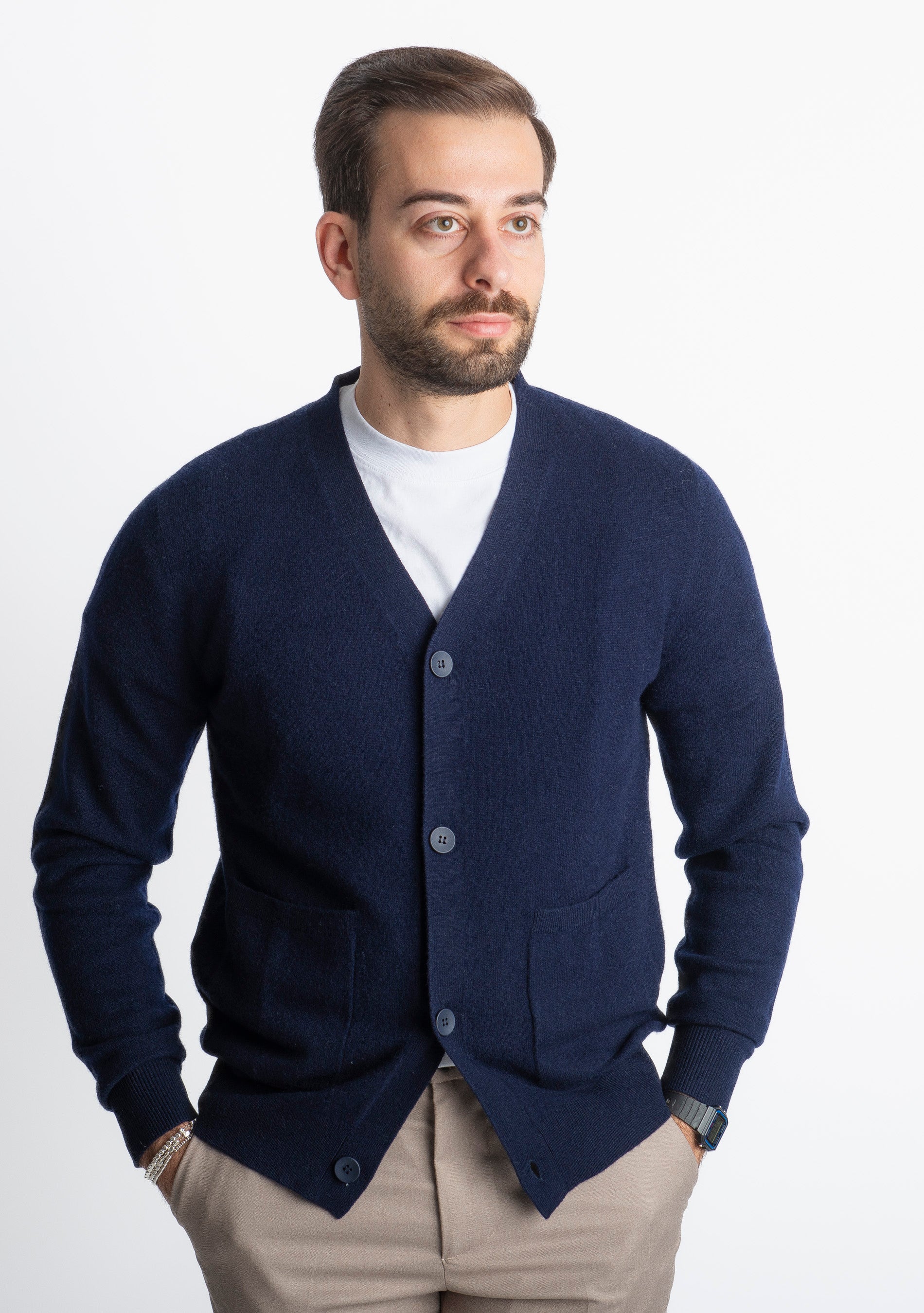 Cardigan In Cashmere CA33 Blu