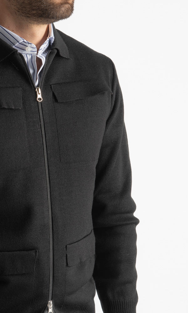 Giacca In Maglia Doppio Cursore Nero