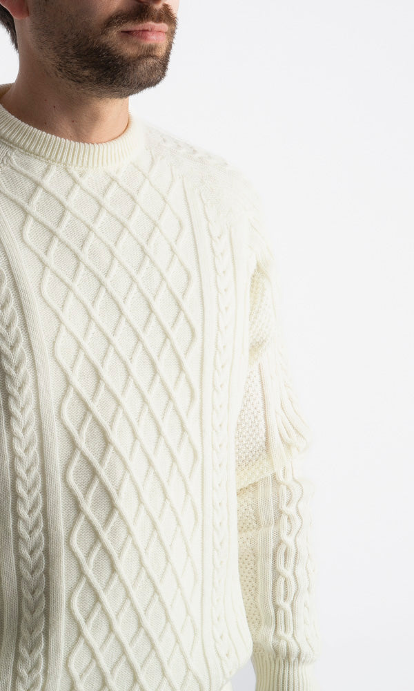 Maglione In Lana Con Treccia Panna