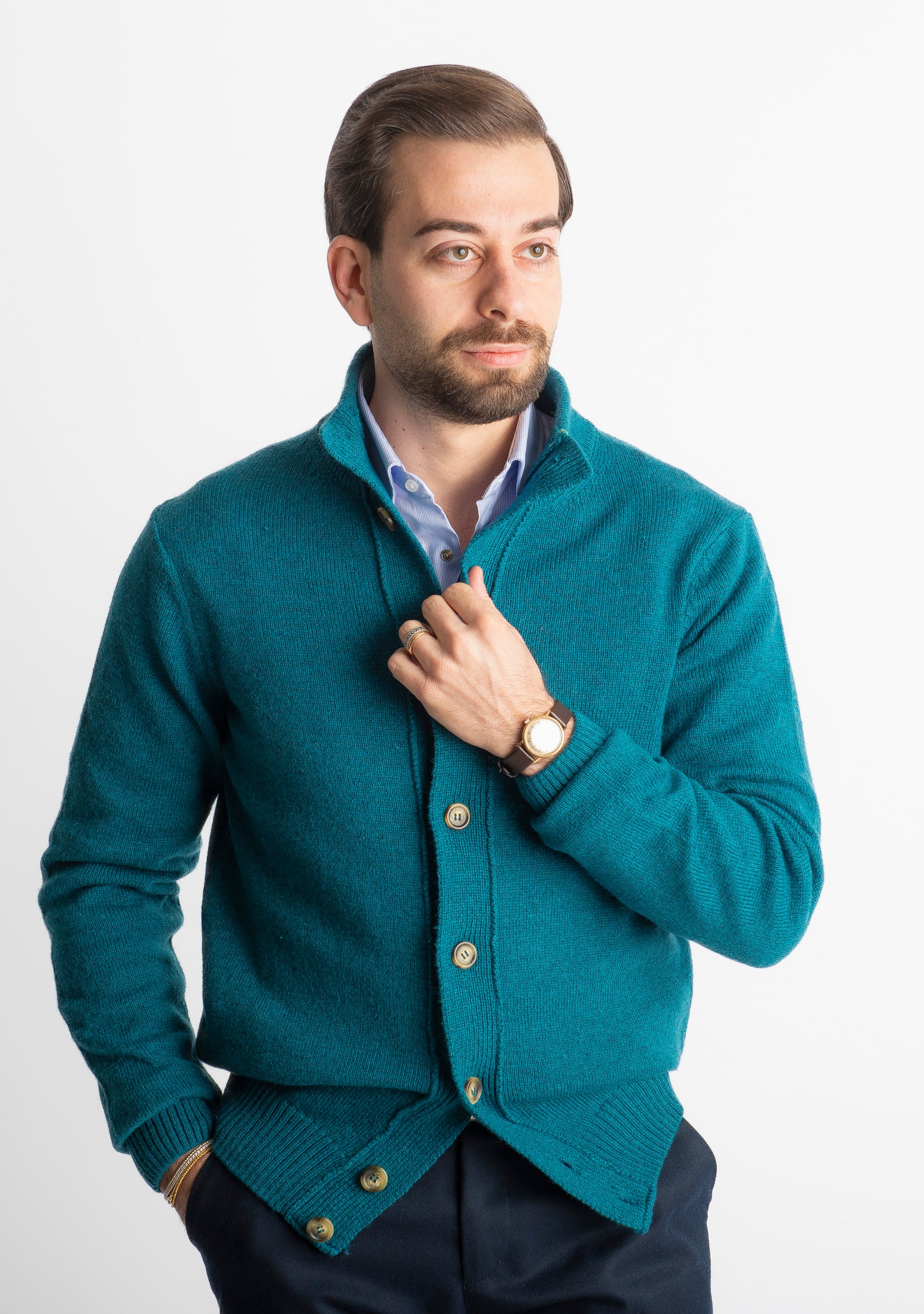 Cardigan In Lana Lambswool Verde Smeraldo