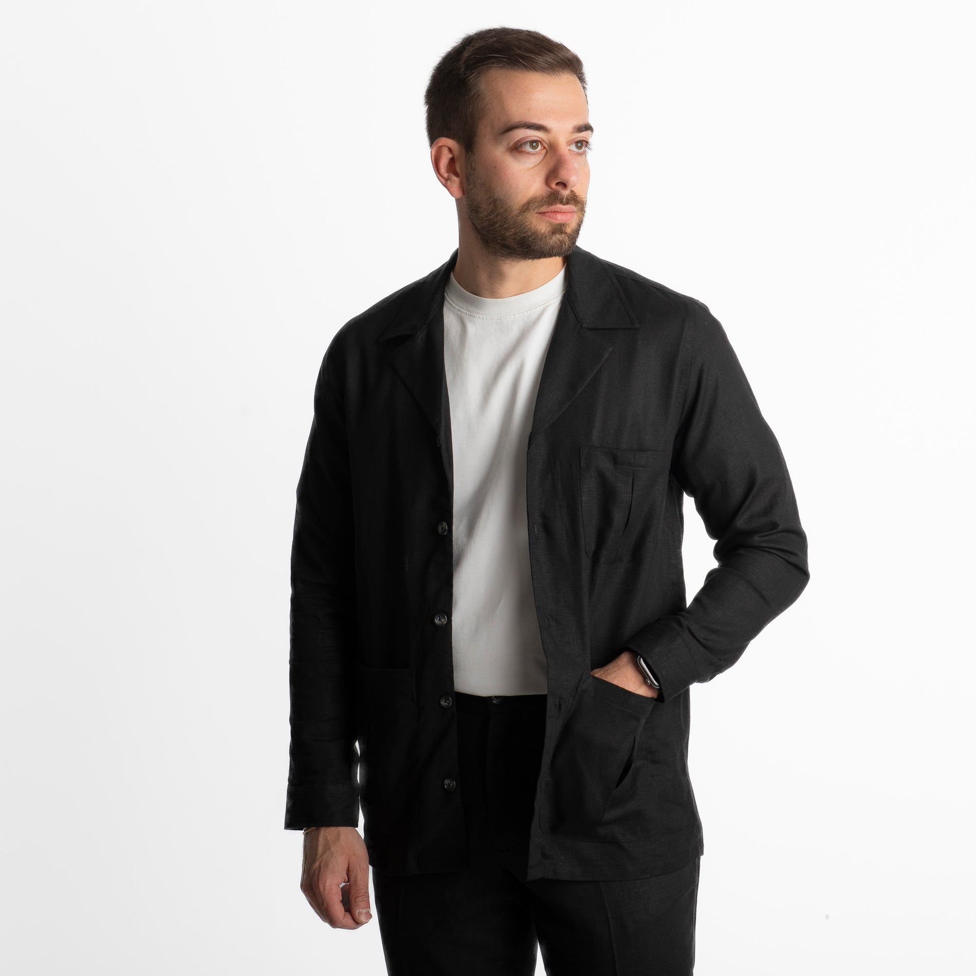 Giacca Sahariana in Lino TO1056 Nera