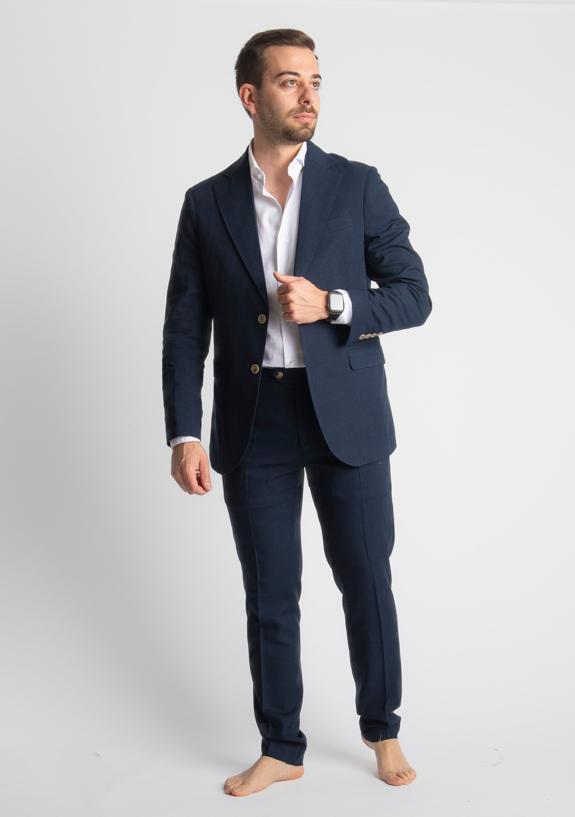 Abito Mono Petto in Lino Blu Notte