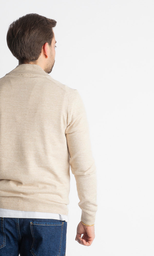 Maglioncino Mezza Zip In Lana Merinos Beige