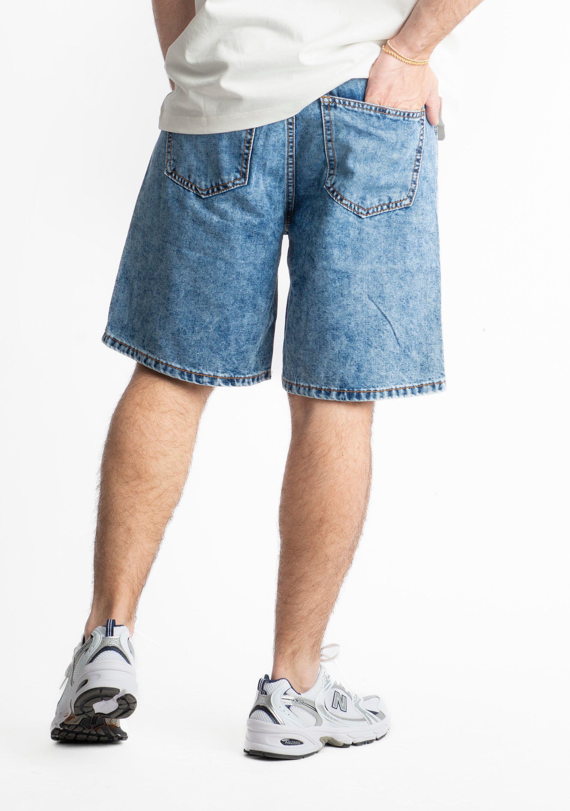 Bermuda Uomo Jeans Marmorizzato Blu Medio