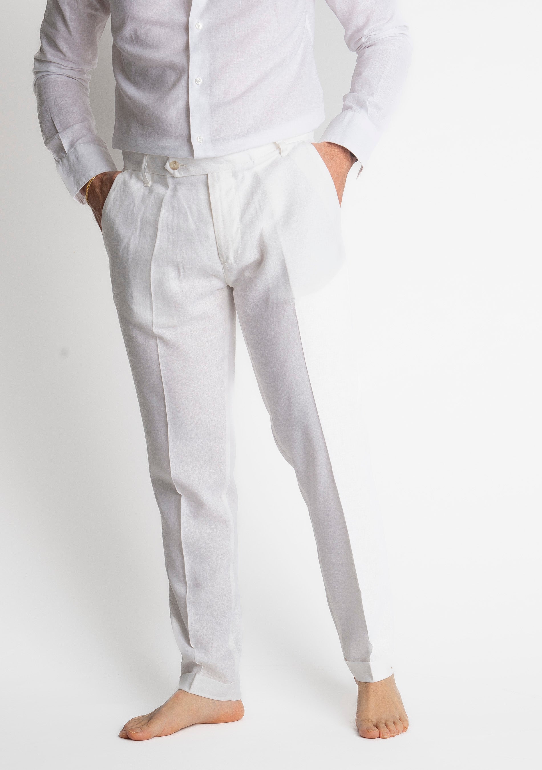 Pantalone TO8008 Miller in Lino Bianco
