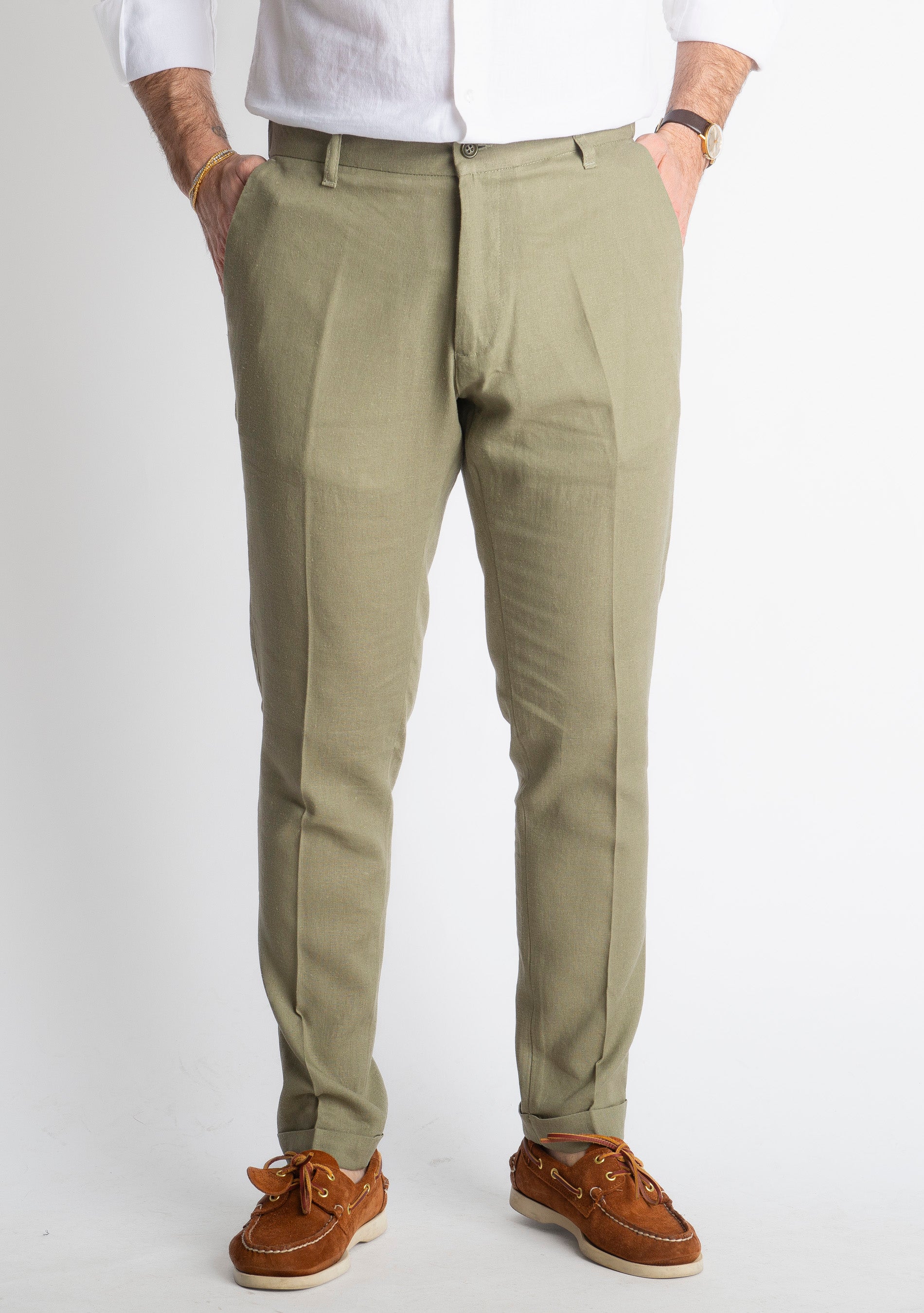Pantalone in Lino con Elastico TO8007 Verde