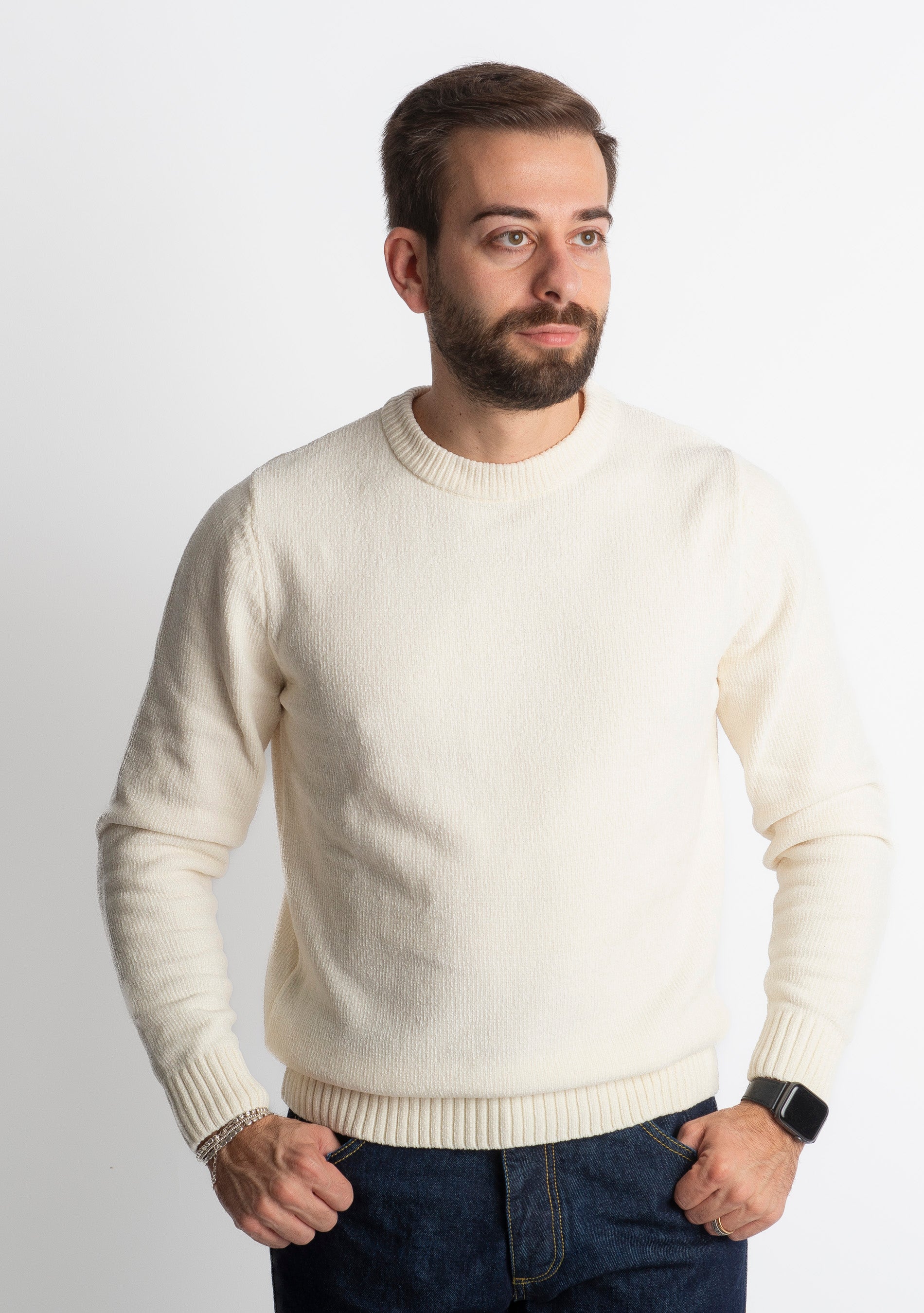 Maglione in Ciniglia 21027 Bianco