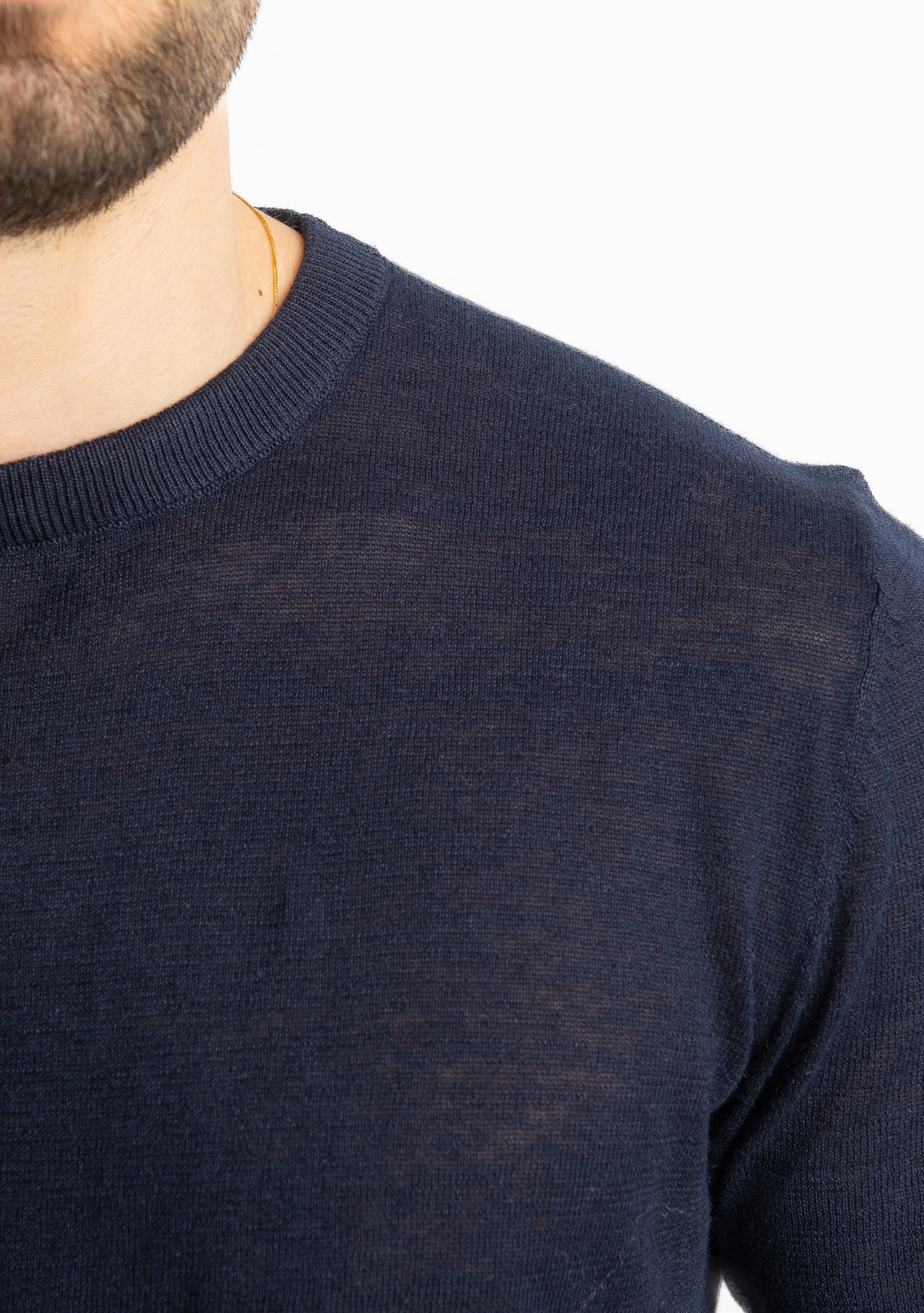 T-Shirt Girocollo Lino E Cotone Blu