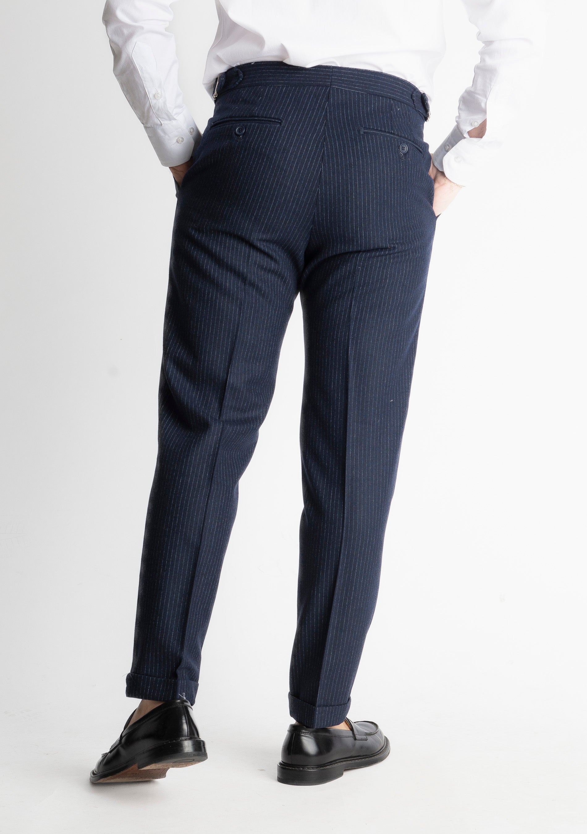 Pantalone TO8025 Doppia Fibbia Wool Gessato Blu