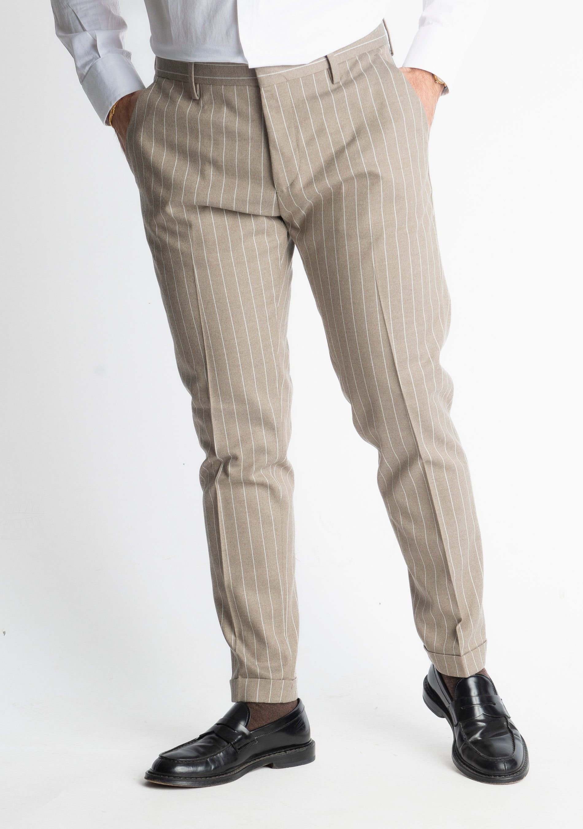 Pantalone wall street TO8011 Wool Gessato Tortora