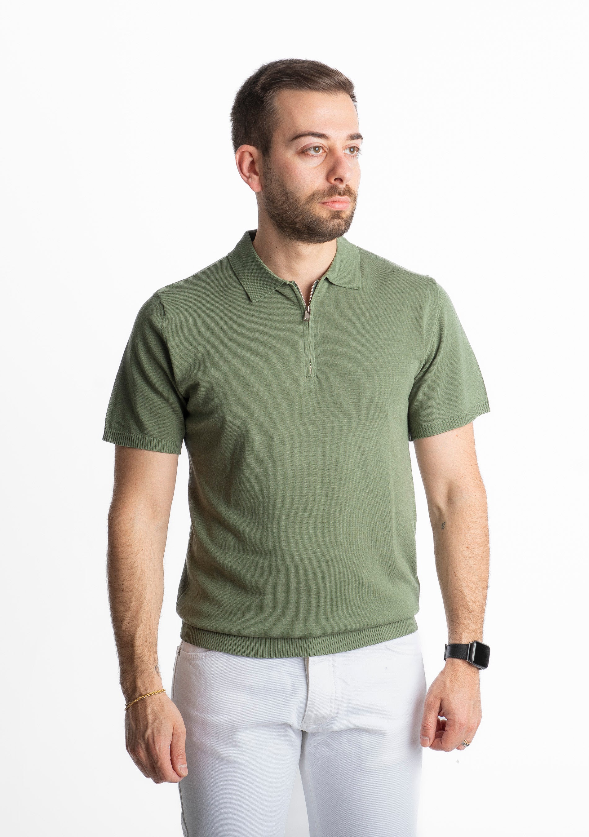 Polo con Zip Uomo Verde