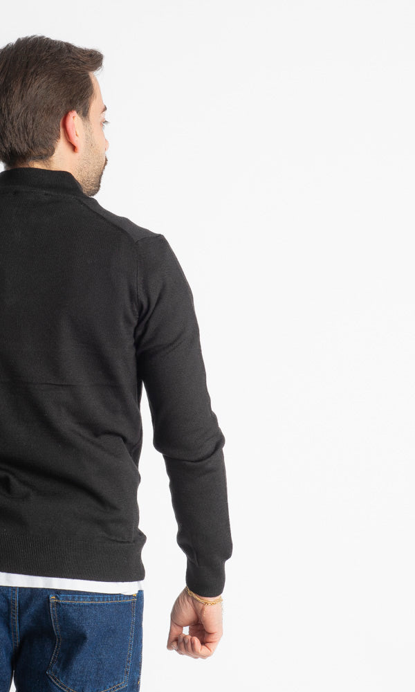 Maglioncino Mezza Zip In Lana Merinos Nero