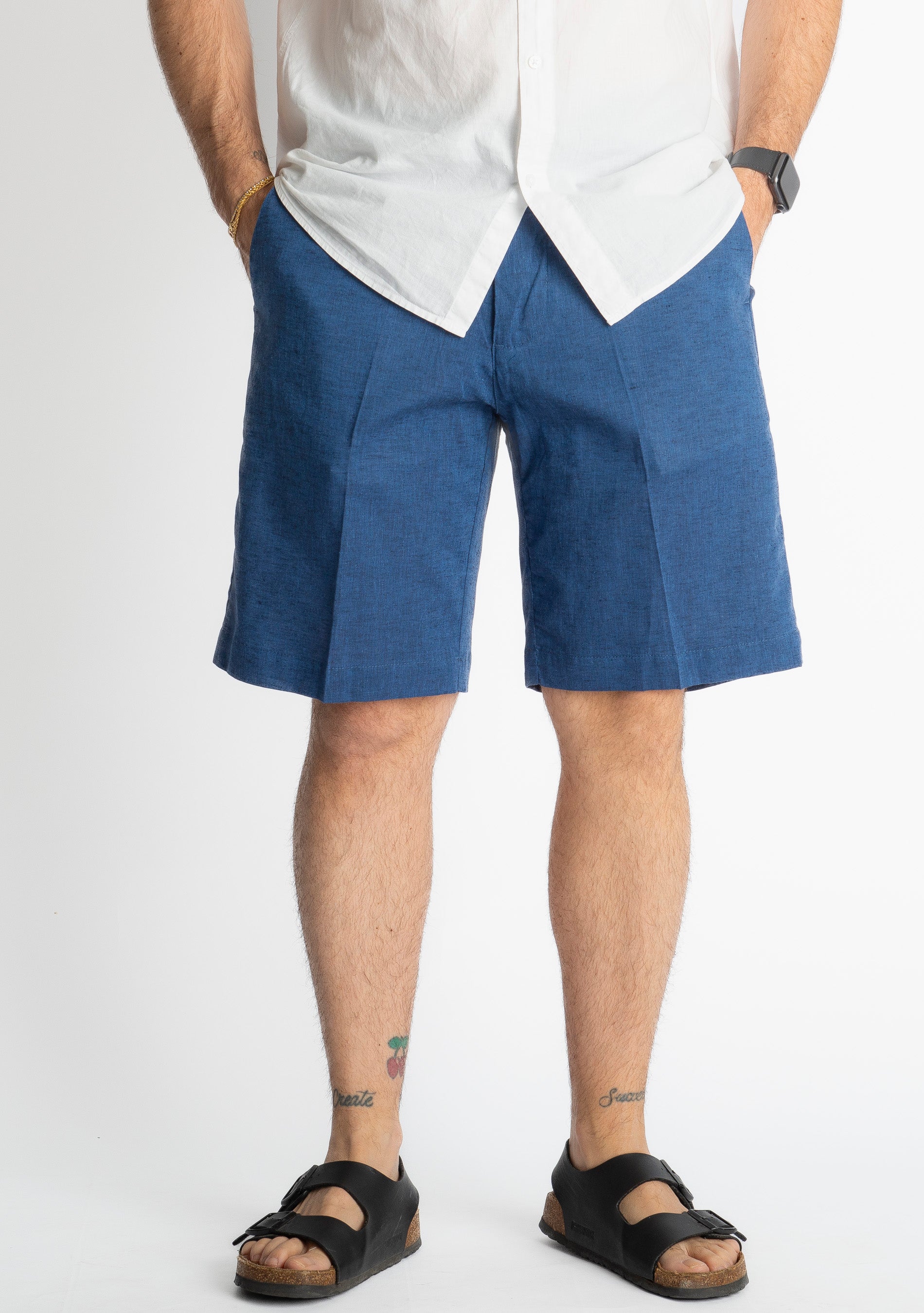 Bermuda Lino Portofino Blu Navy