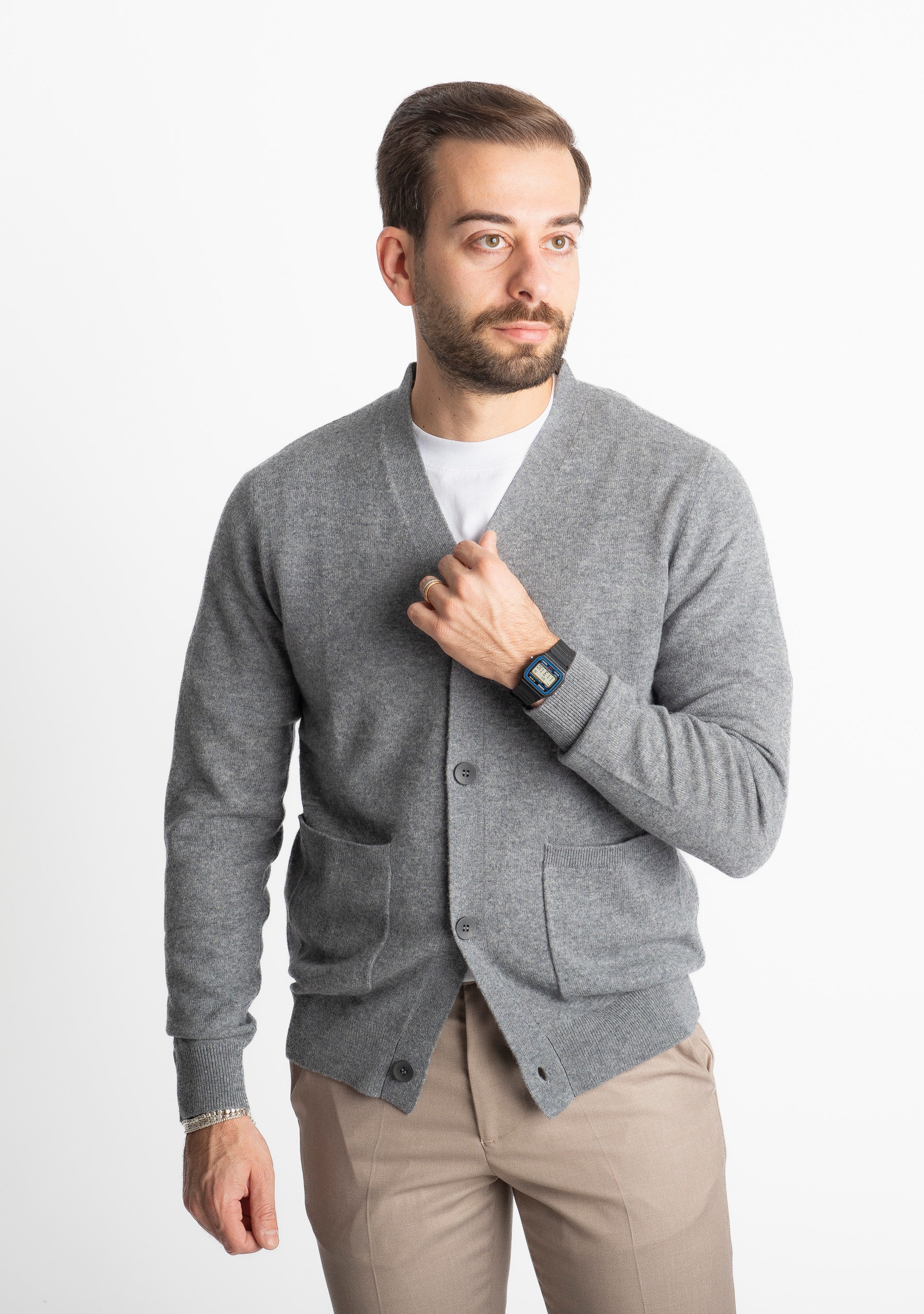 Cardigan In Cashmere CA33 Grigio