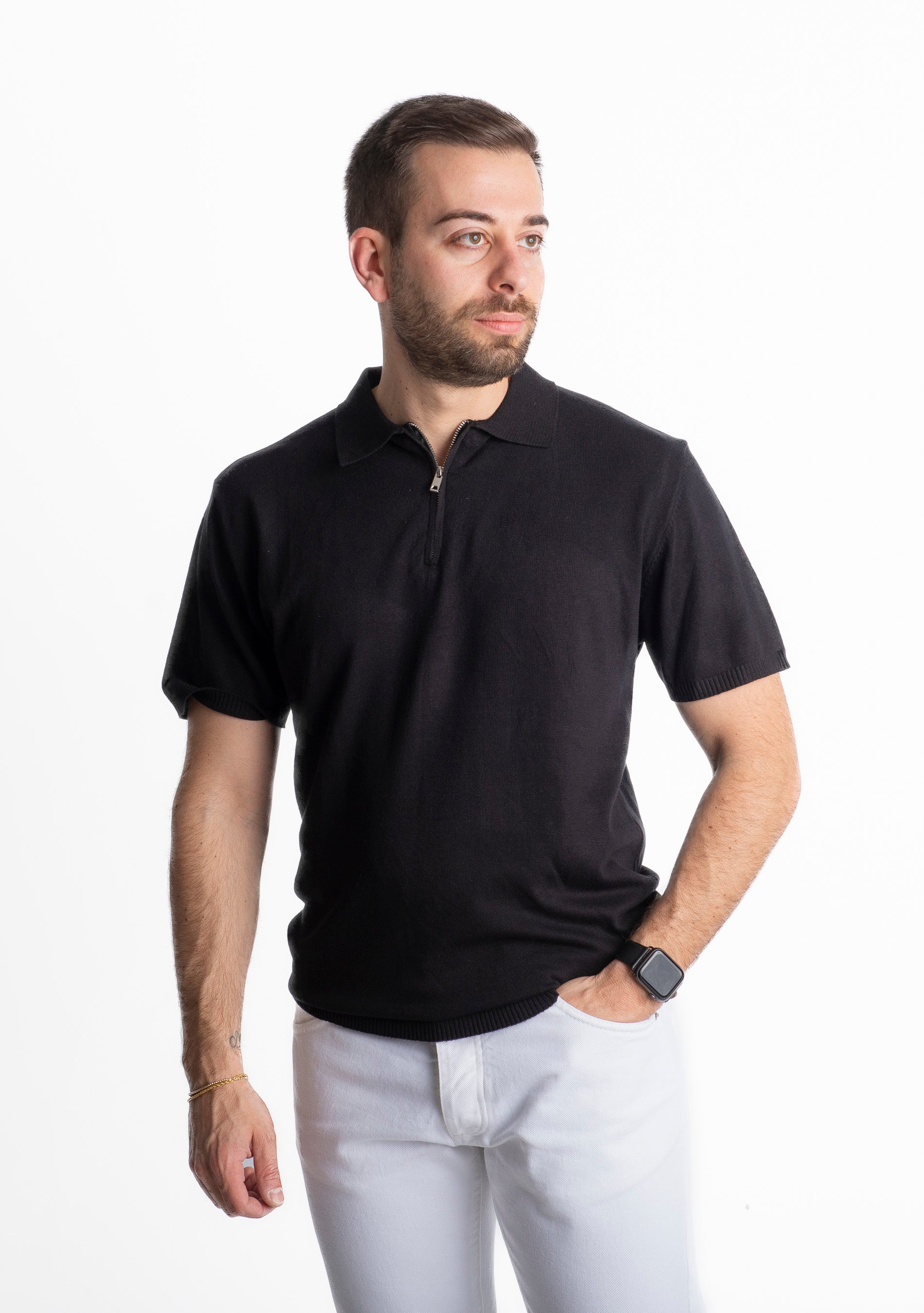 Polo con Zip Uomo Nera