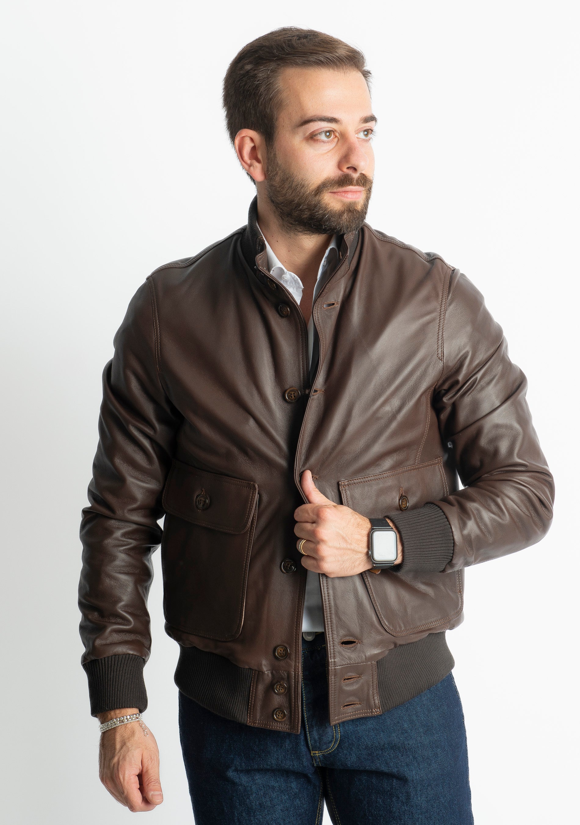 Giubbino Bomber Vera Pelle Marrone