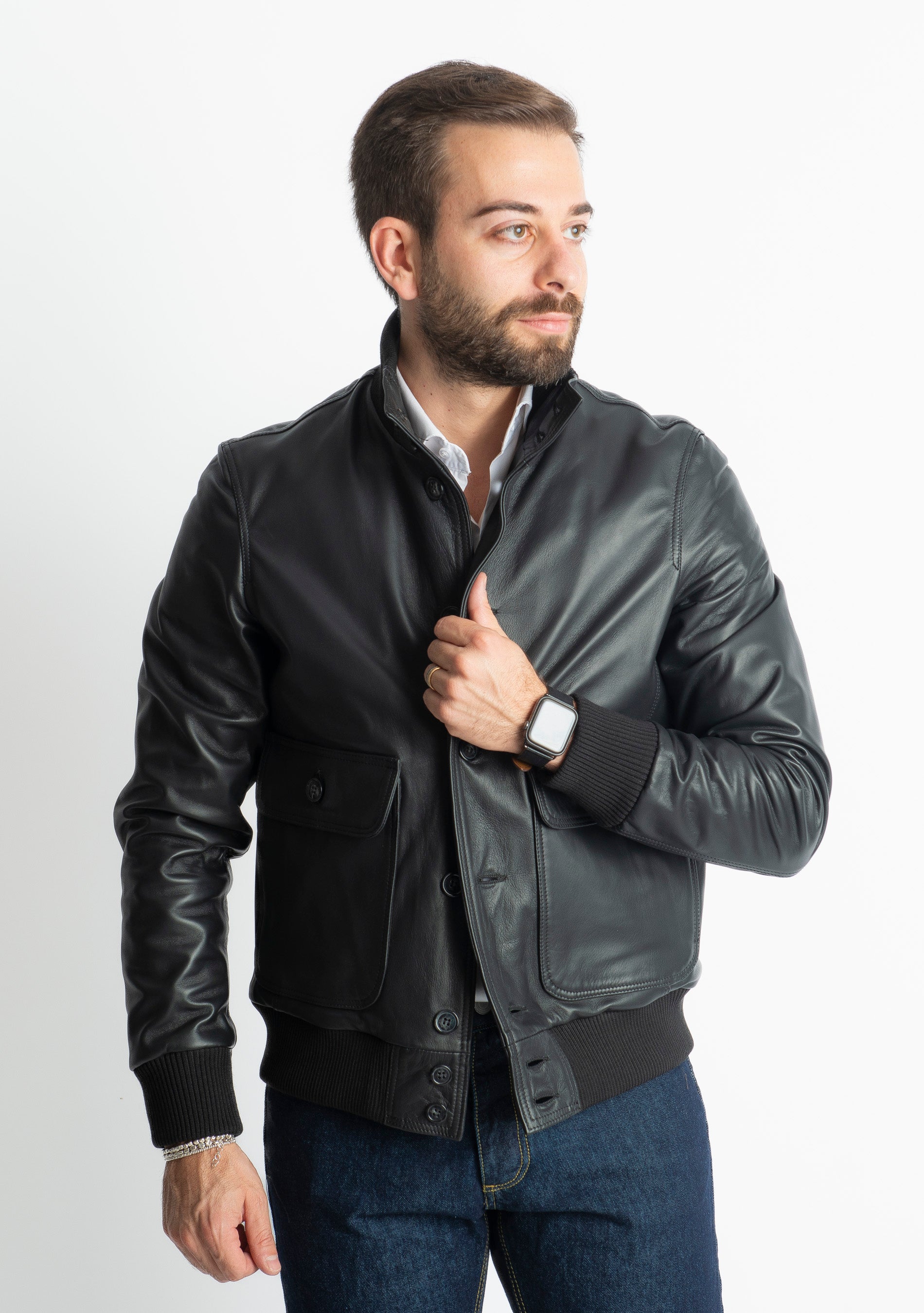 Giubbino Bomber Vera Pelle Nero