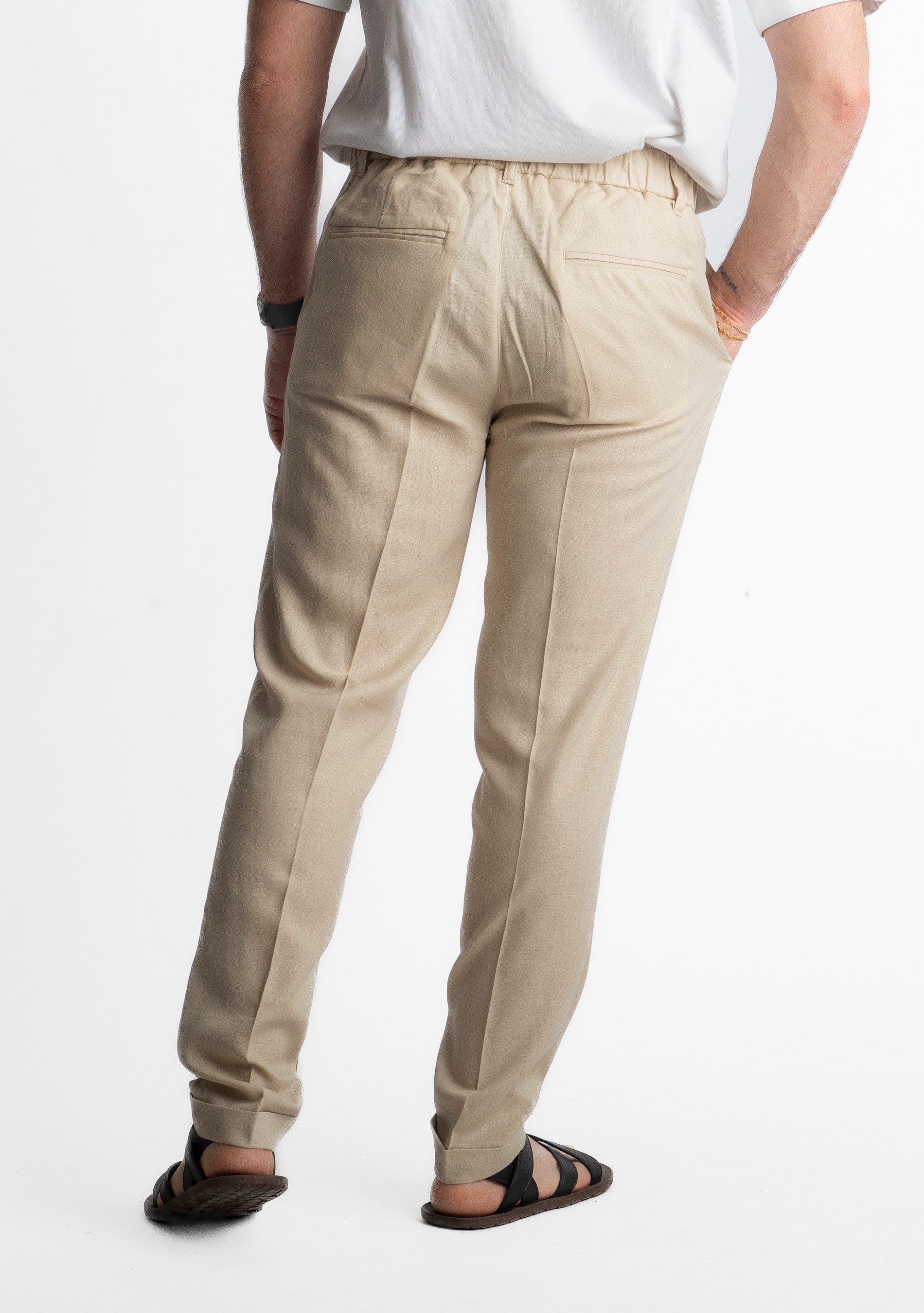 Pantalone in Lino con Elastico TO8007 Sabbia