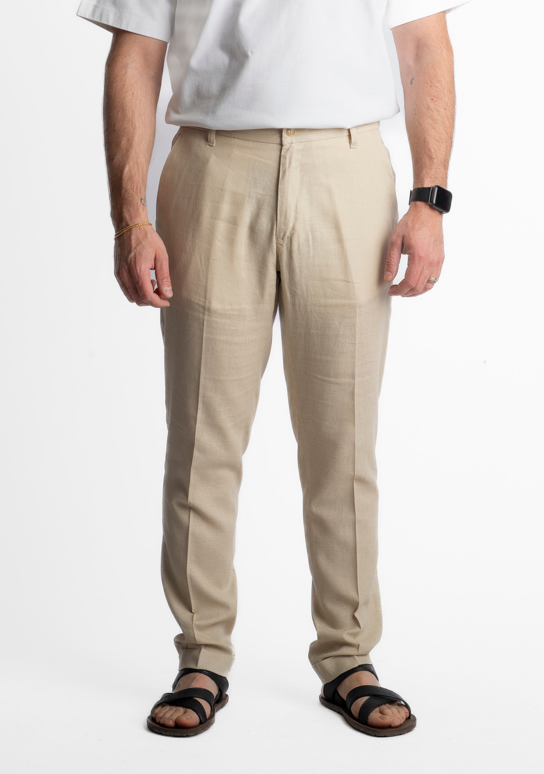 Pantalone in Lino con Elastico TO8007 Sabbia