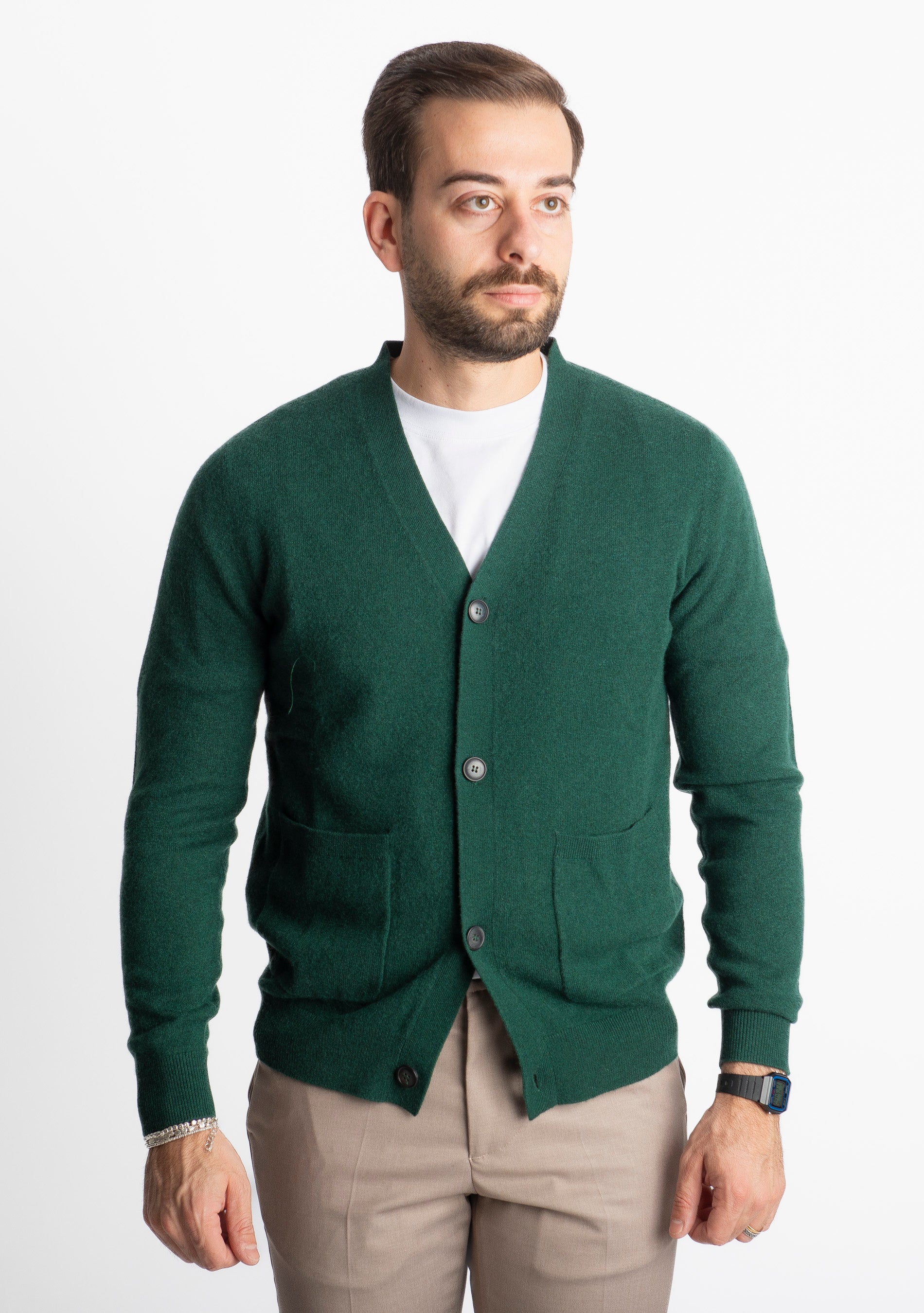 Cardigan In Cashmere CA33 Verde