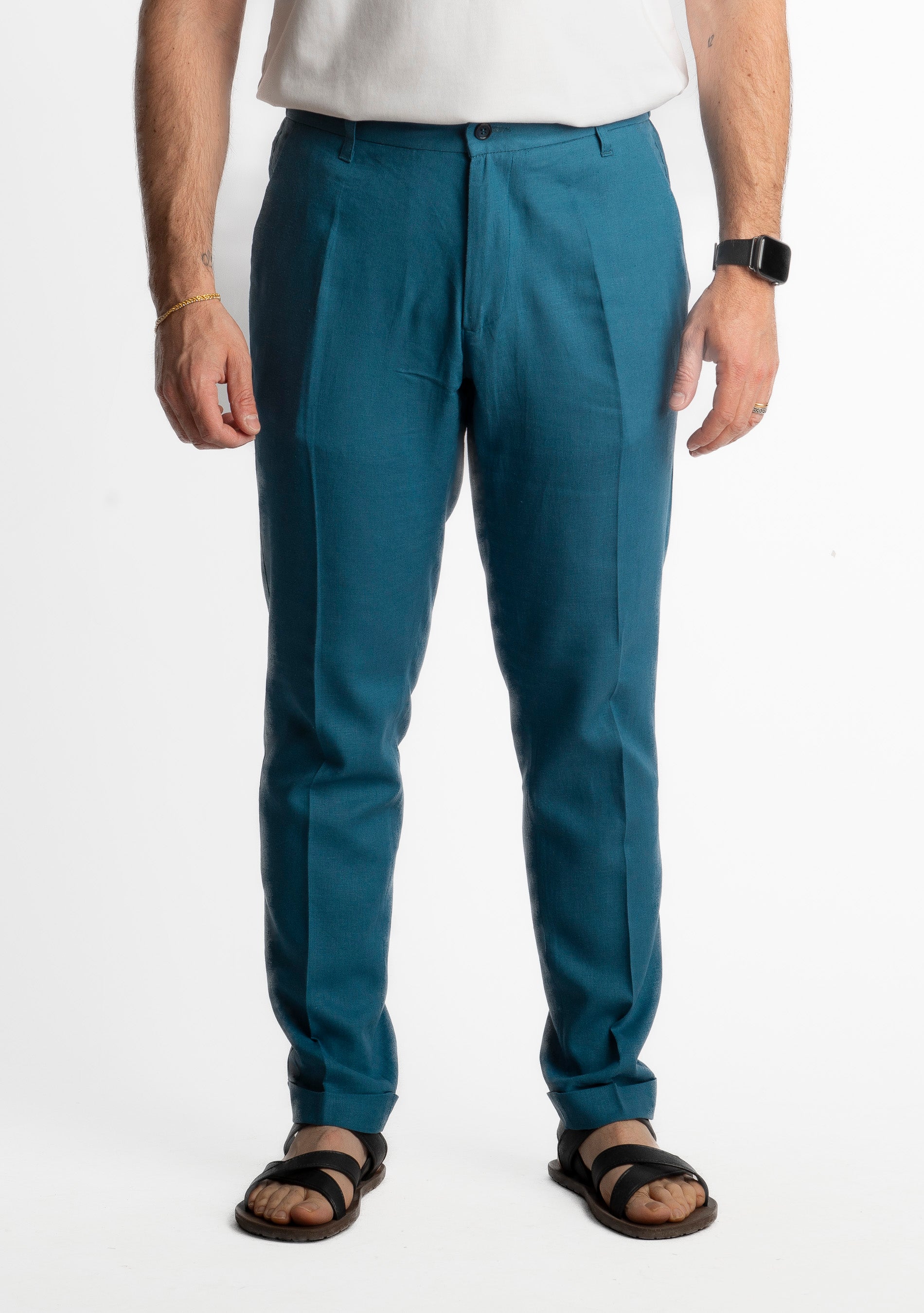 Pantalone in Lino con Elastico TO8007 Ottanio