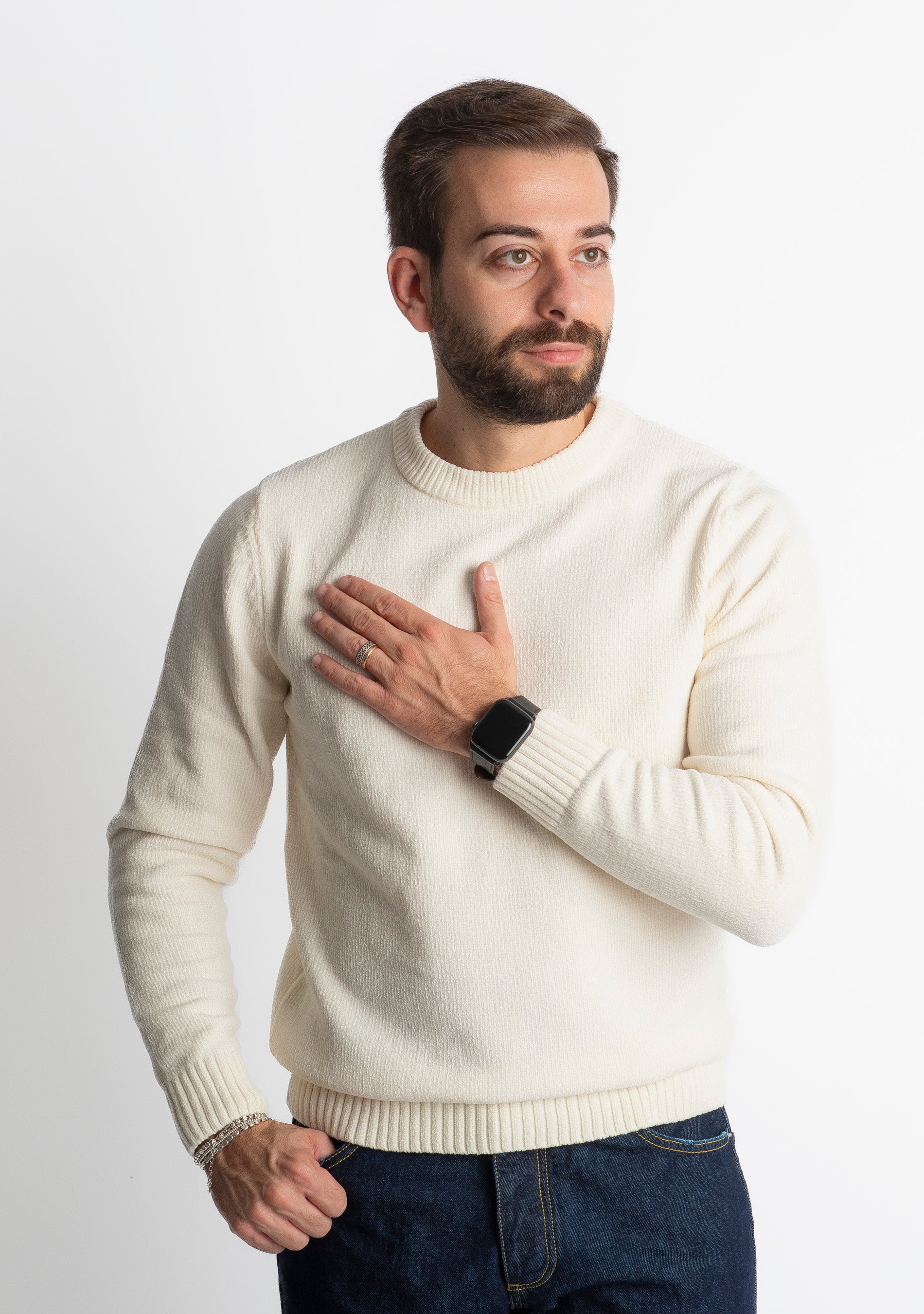 Maglione in Ciniglia 21027 Bianco