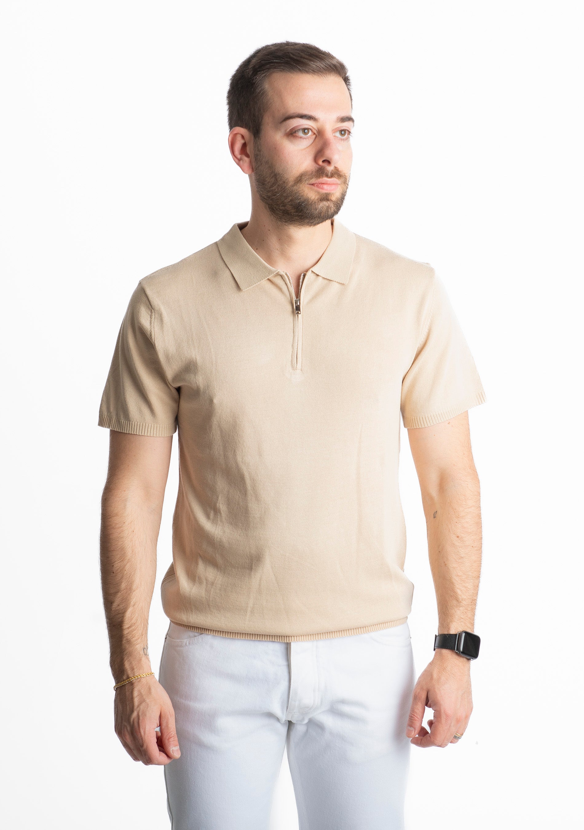 Polo con Zip Uomo Beige
