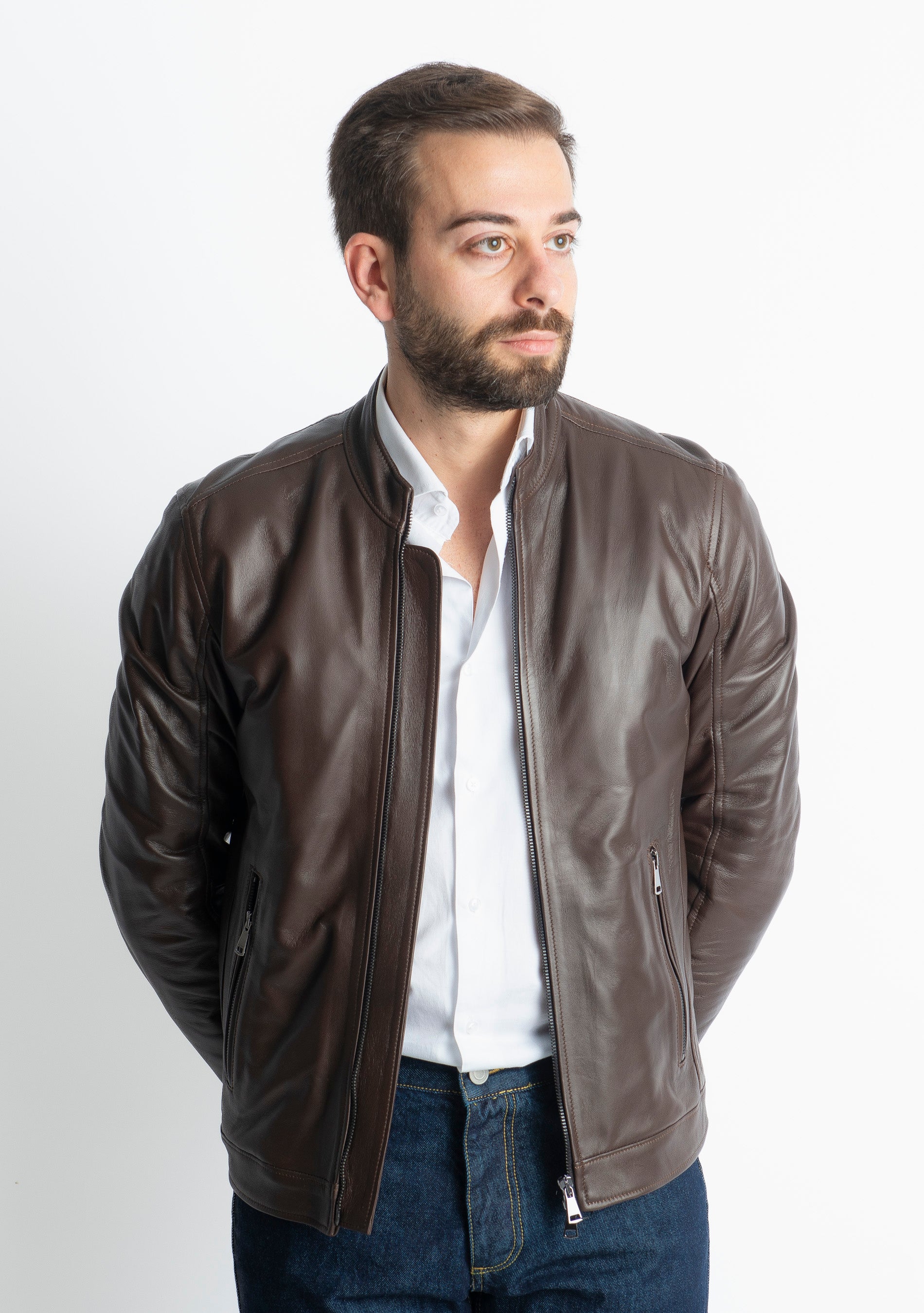 Giubbino Biker Rebel Vera Pelle Marrone