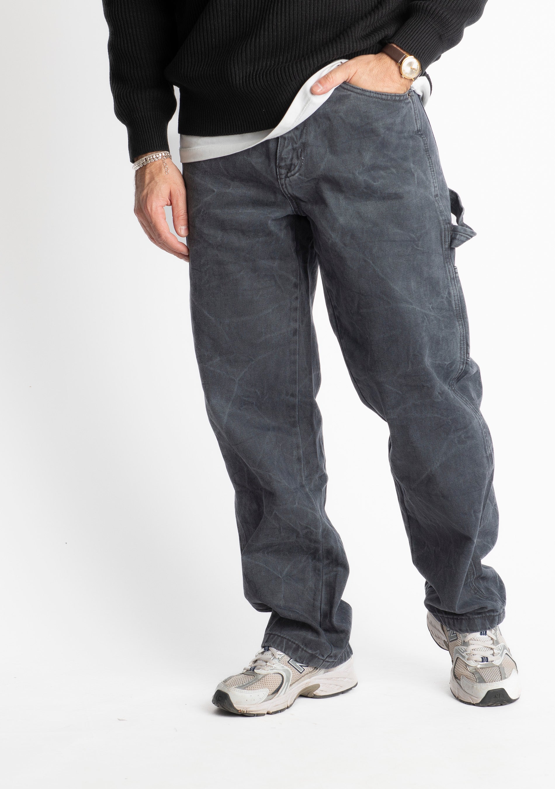 Jeans Baggy Fit Slavato Nero