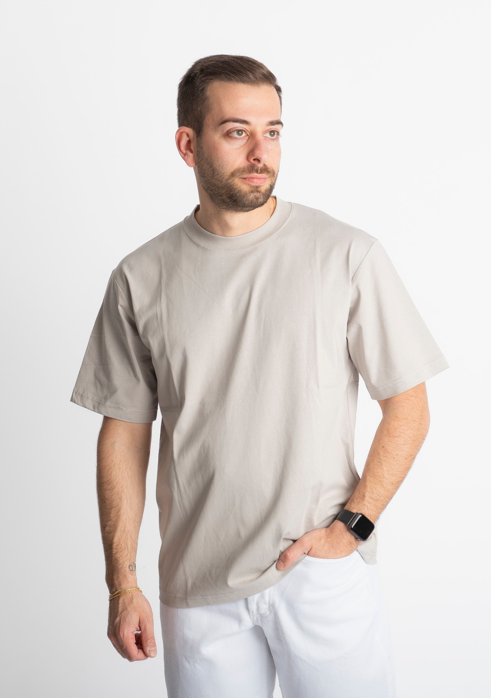 T-shirt Regular in Cotone Grigio Chiaro