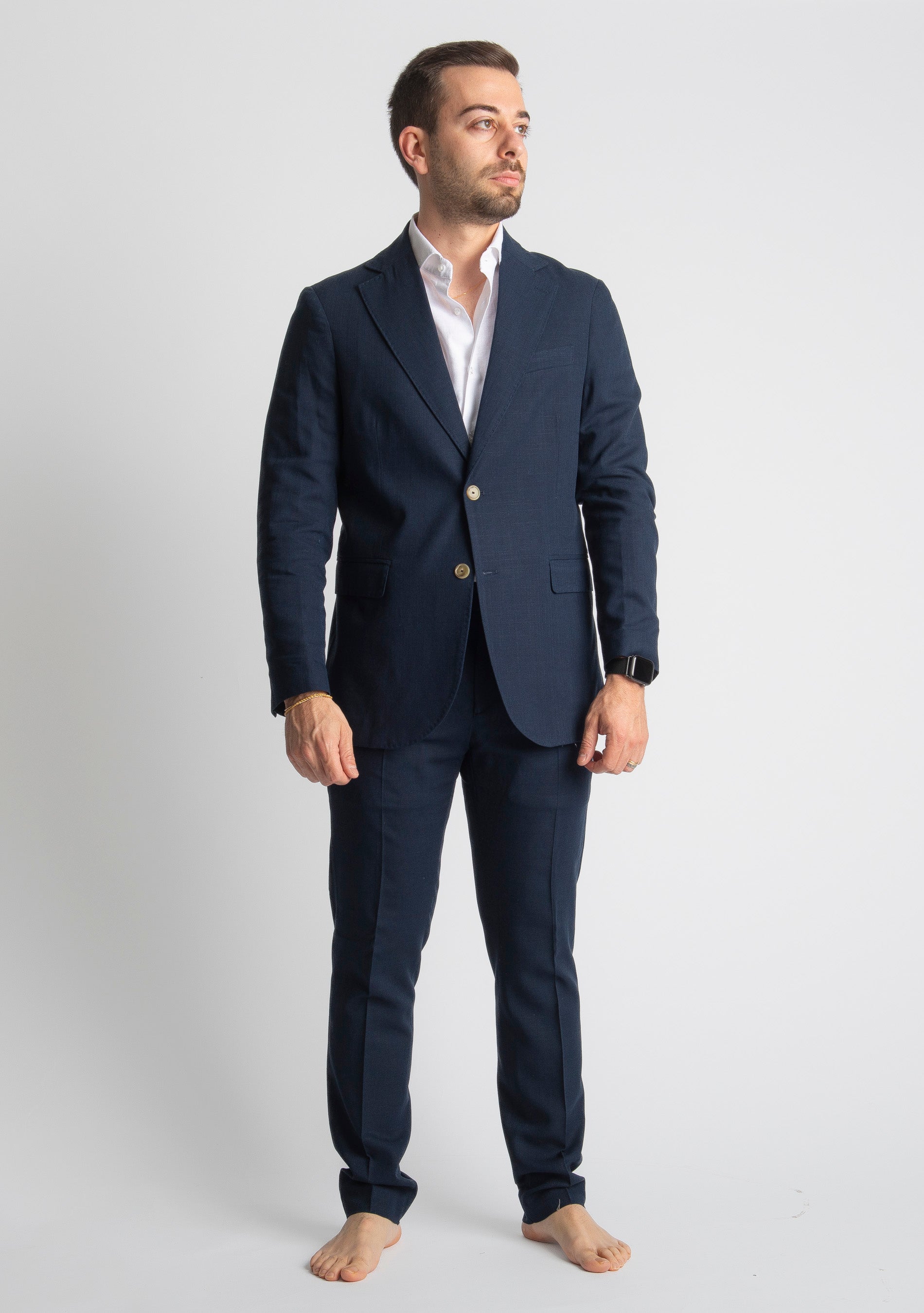 Abito Mono Petto in Lino Blu Notte