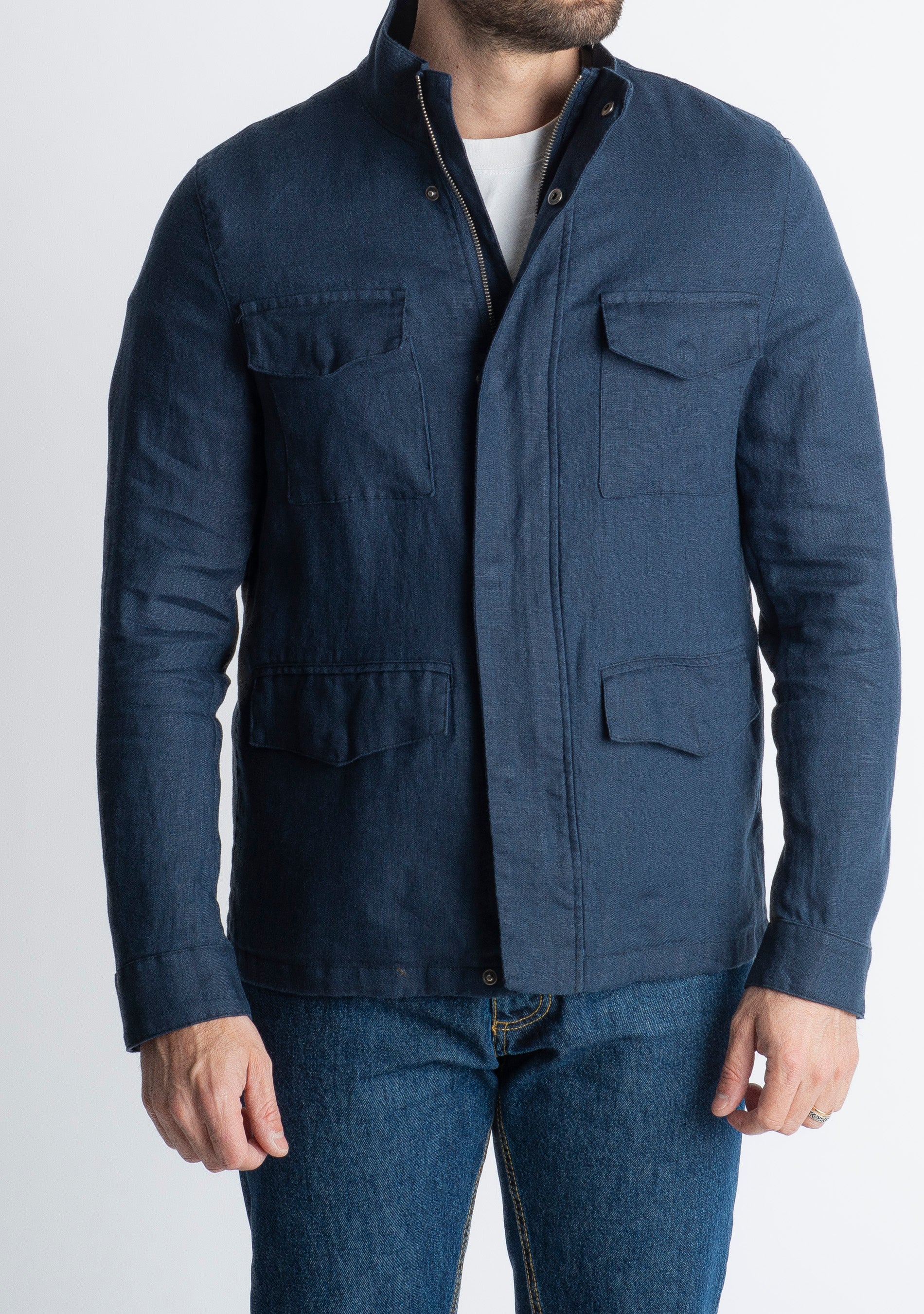 Field Jacket 100% Lino Blu
