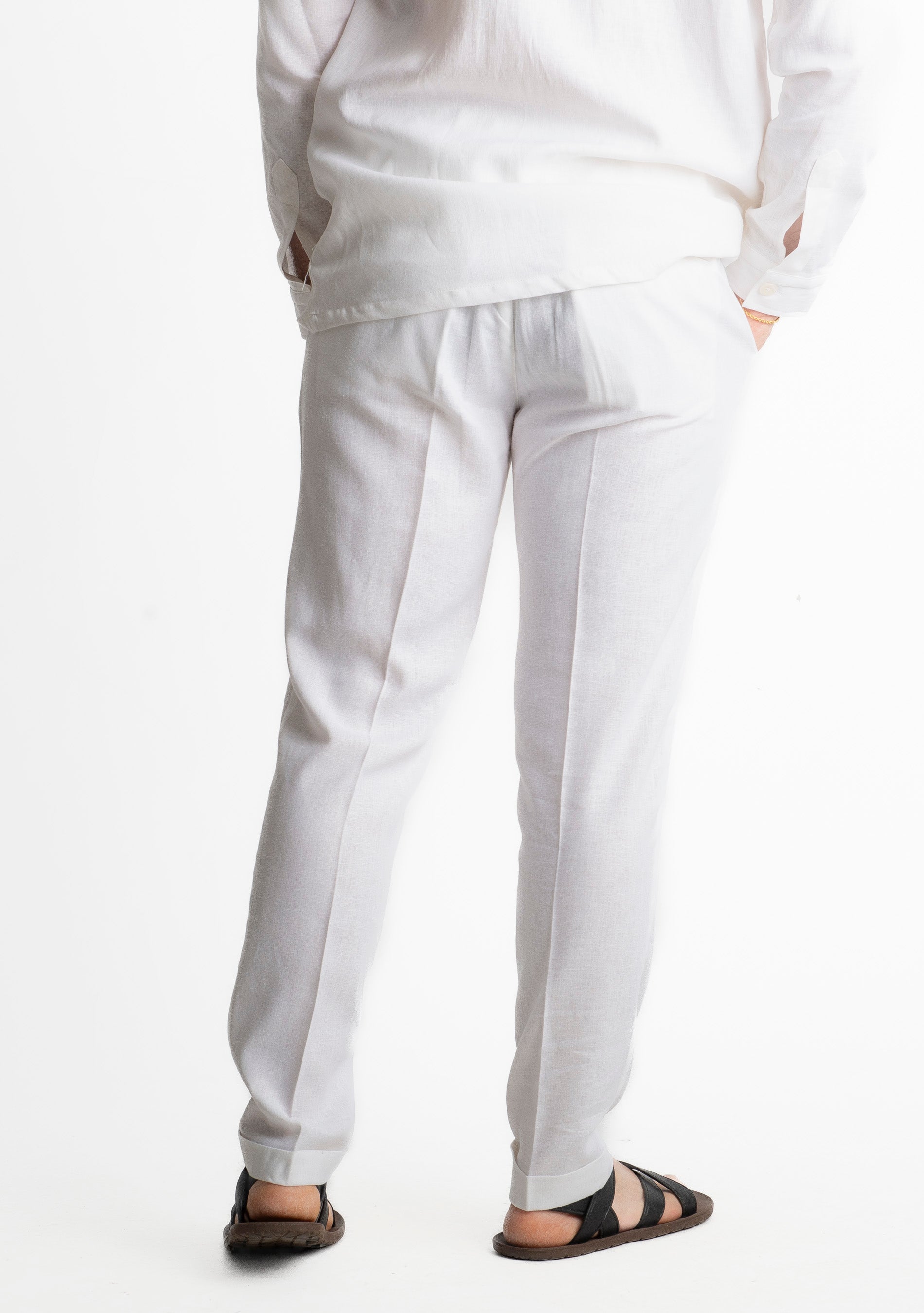 Pantalone in Lino con Elastico TO8007 Bianco